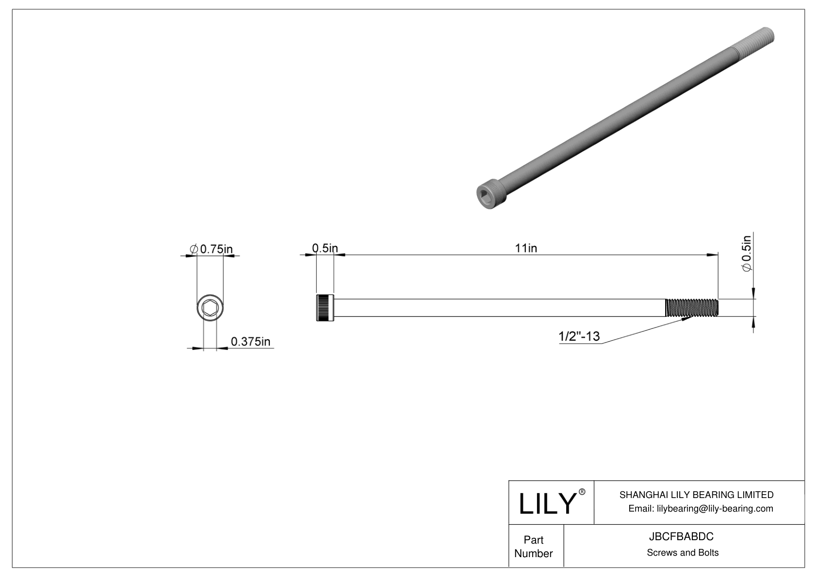 JBCFBABDC Alloy Steel Socket Head Screws cad drawing