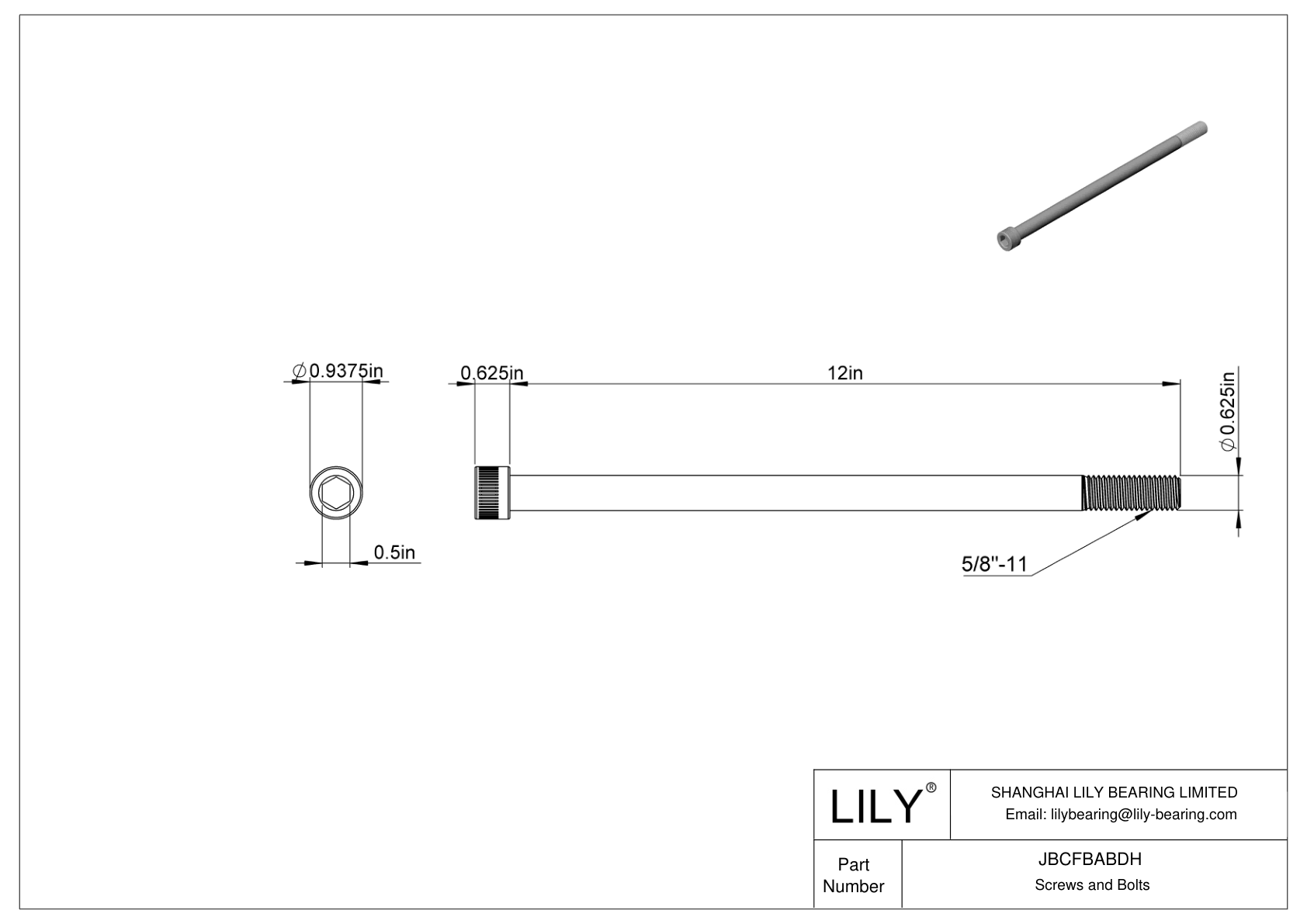 JBCFBABDH Alloy Steel Socket Head Screws cad drawing