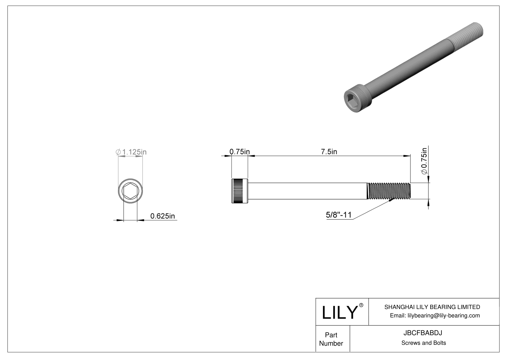 JBCFBABDJ Alloy Steel Socket Head Screws cad drawing