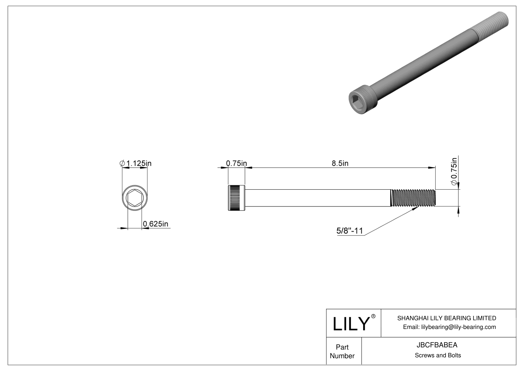 JBCFBABEA Alloy Steel Socket Head Screws cad drawing