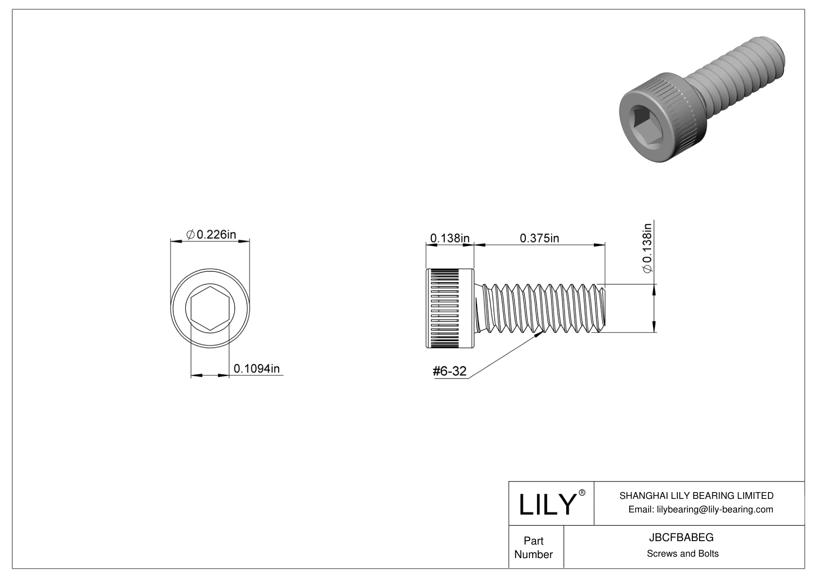 JBCFBABEG Alloy Steel Socket Head Screws cad drawing