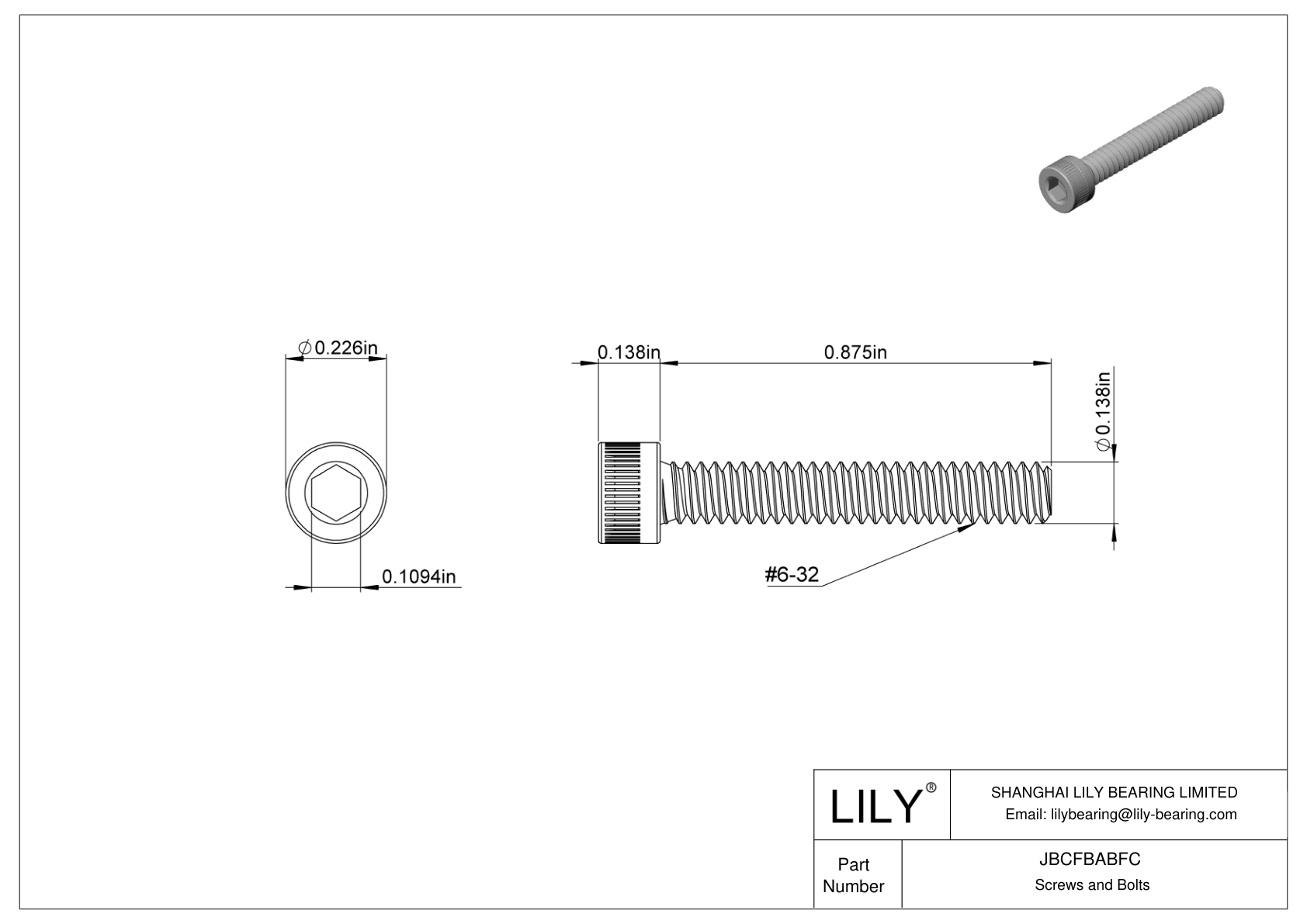 JBCFBABFC Alloy Steel Socket Head Screws cad drawing