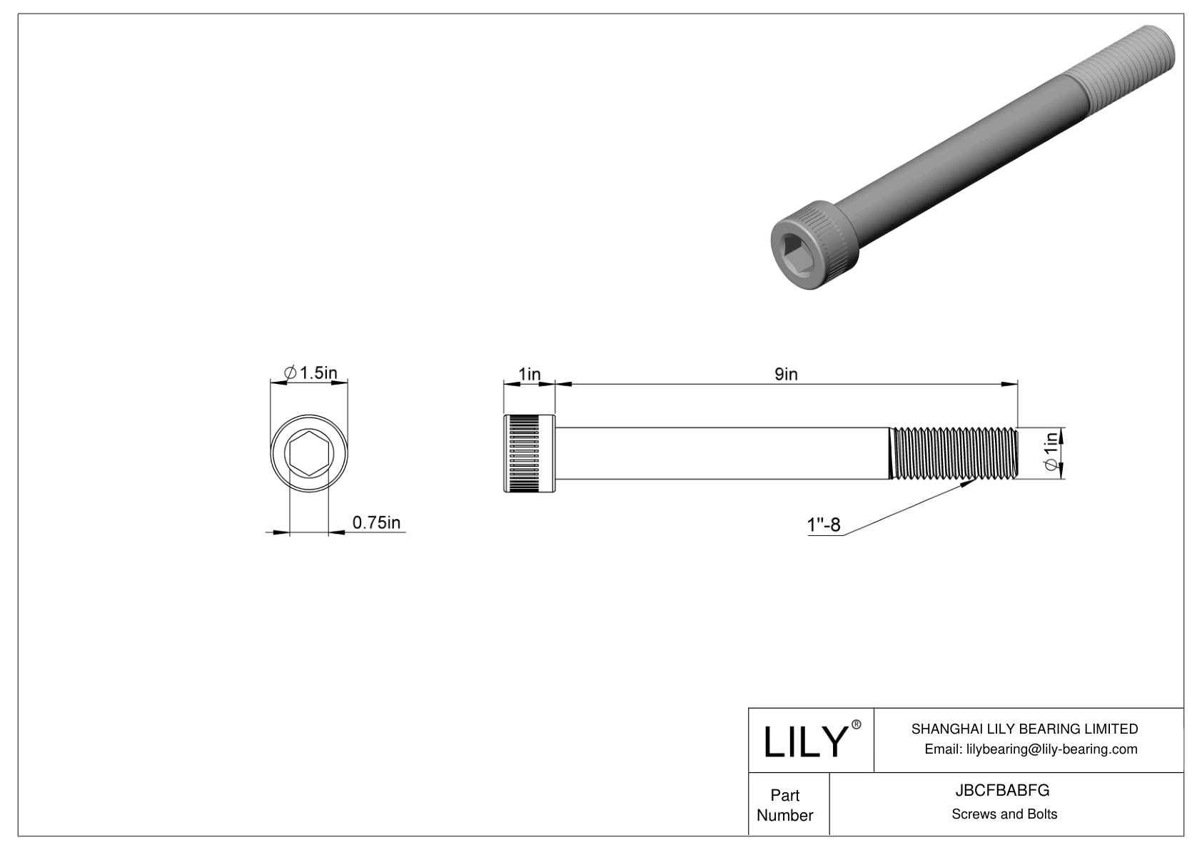 JBCFBABFG Alloy Steel Socket Head Screws cad drawing