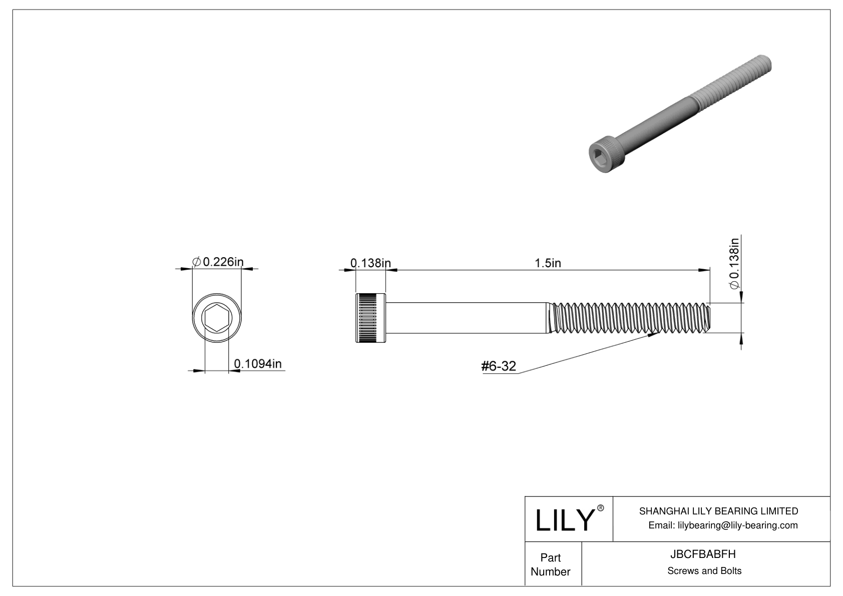 JBCFBABFH Alloy Steel Socket Head Screws cad drawing