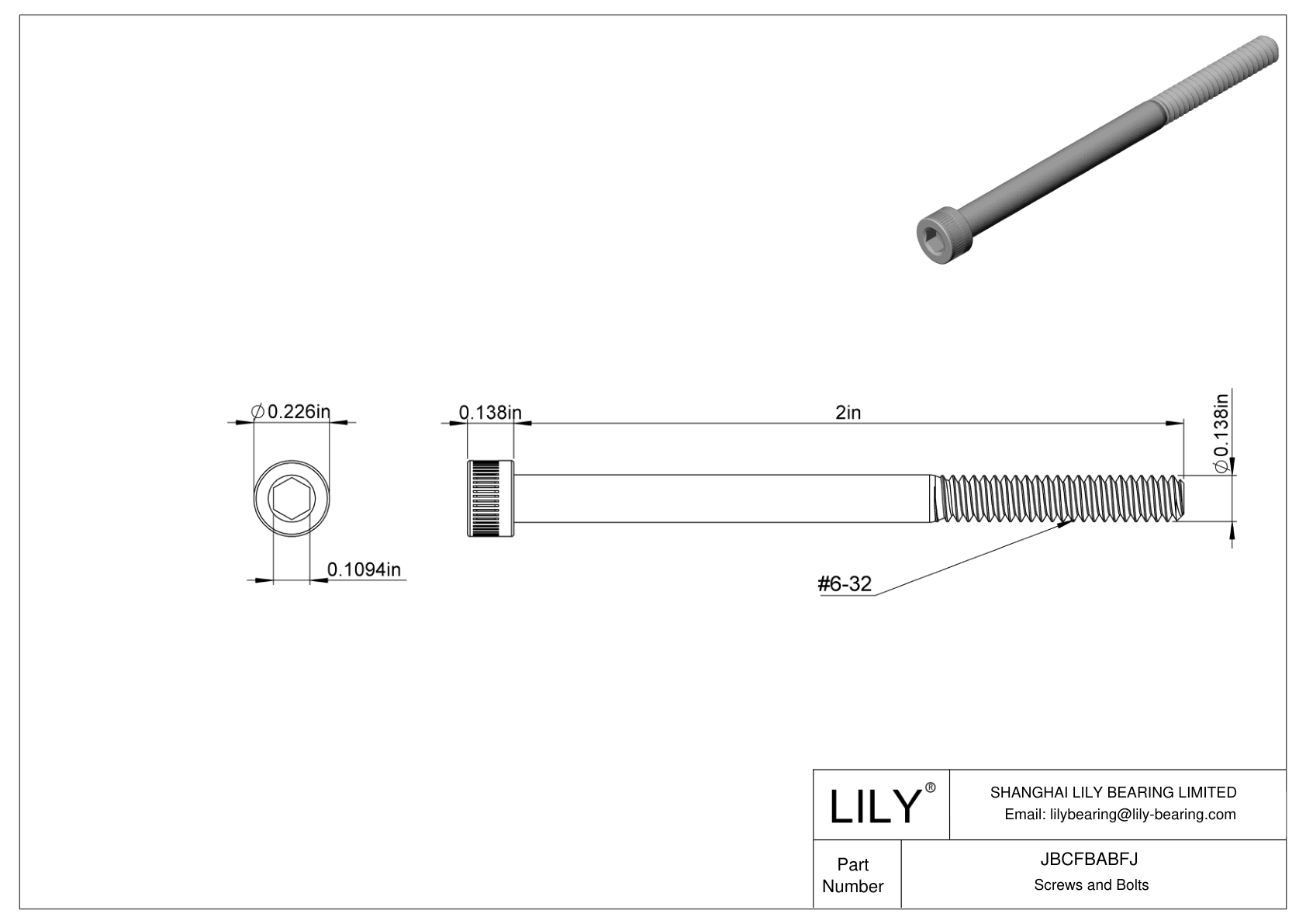 JBCFBABFJ Alloy Steel Socket Head Screws cad drawing