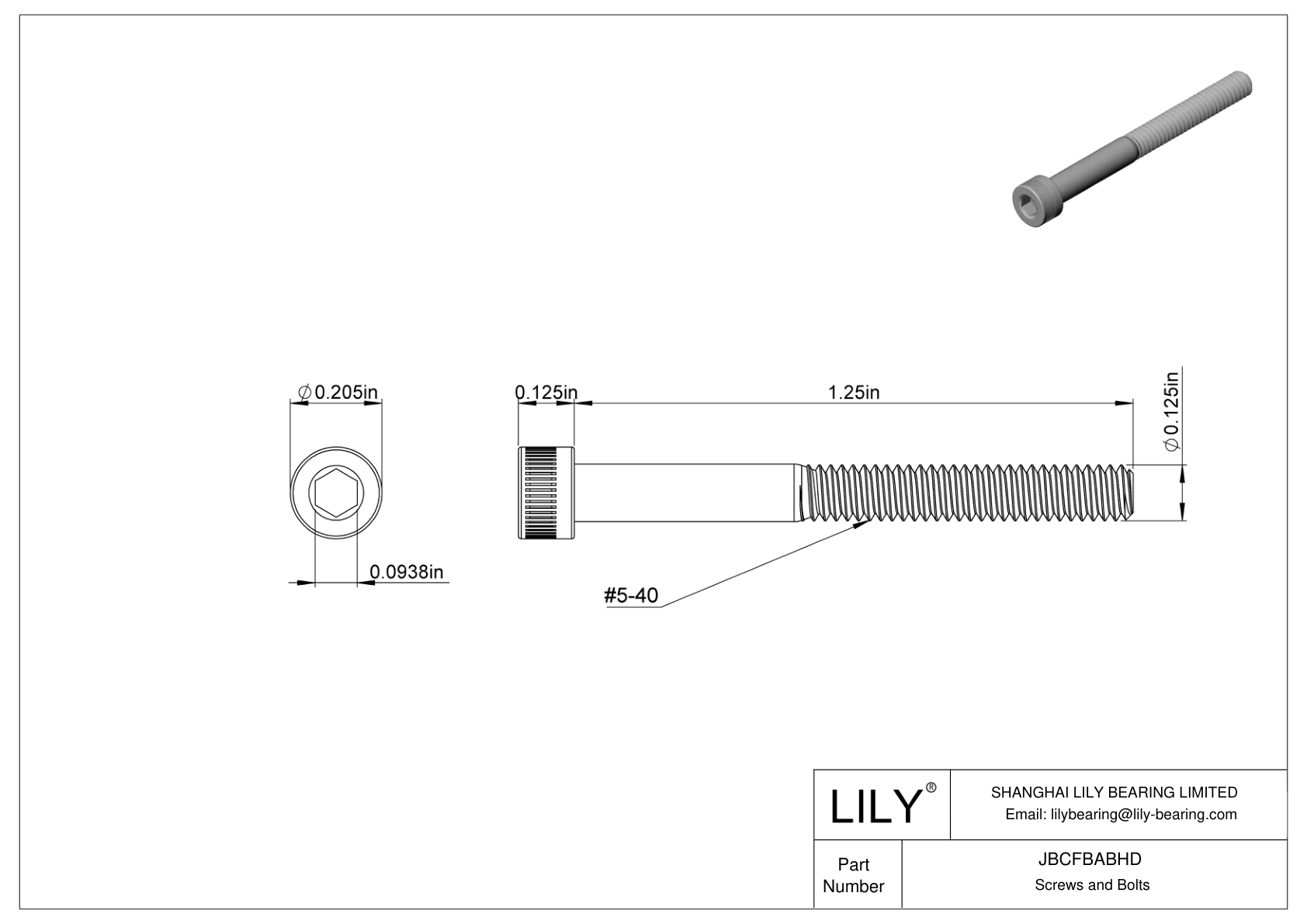 JBCFBABHD Alloy Steel Socket Head Screws cad drawing