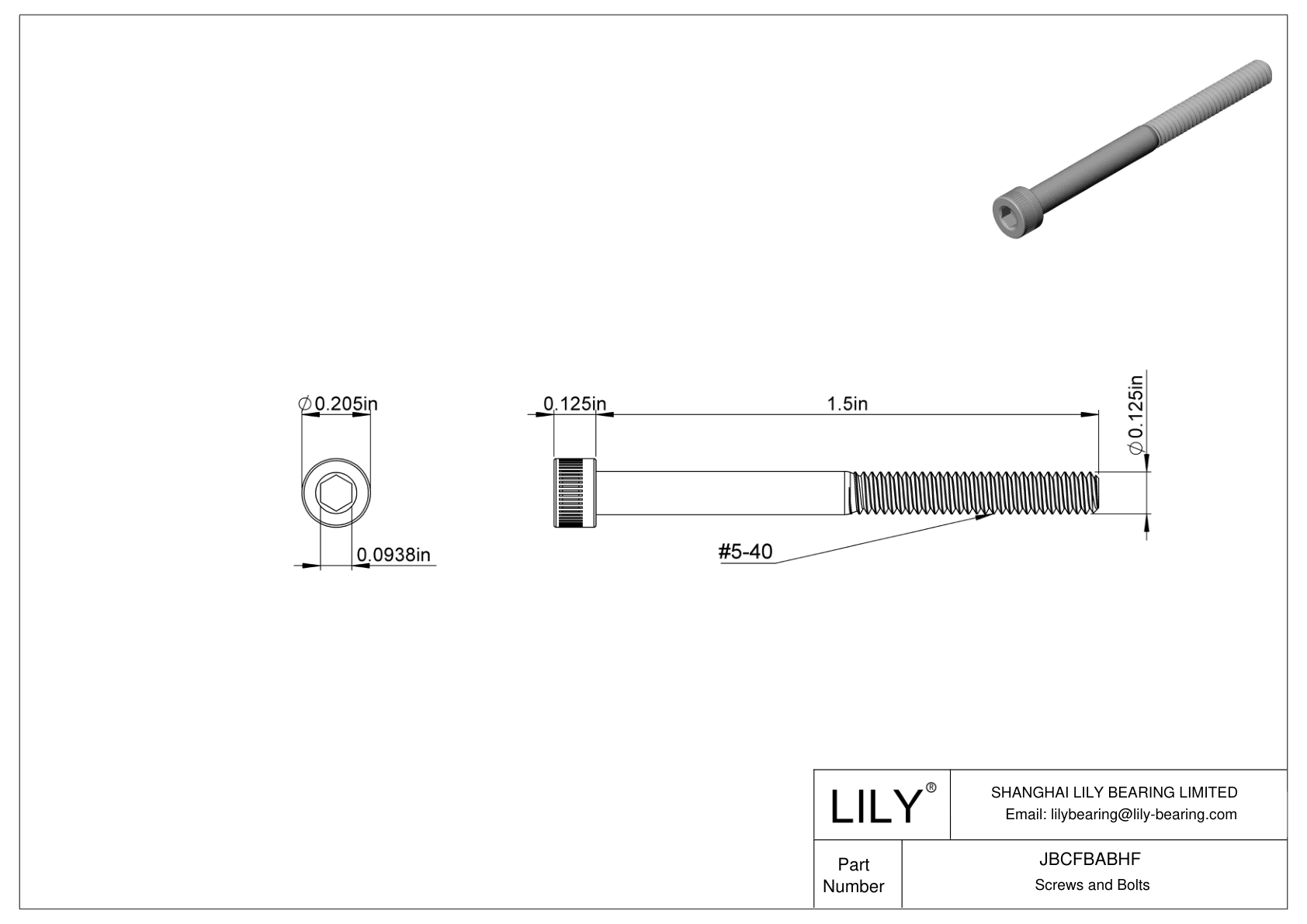 JBCFBABHF Alloy Steel Socket Head Screws cad drawing