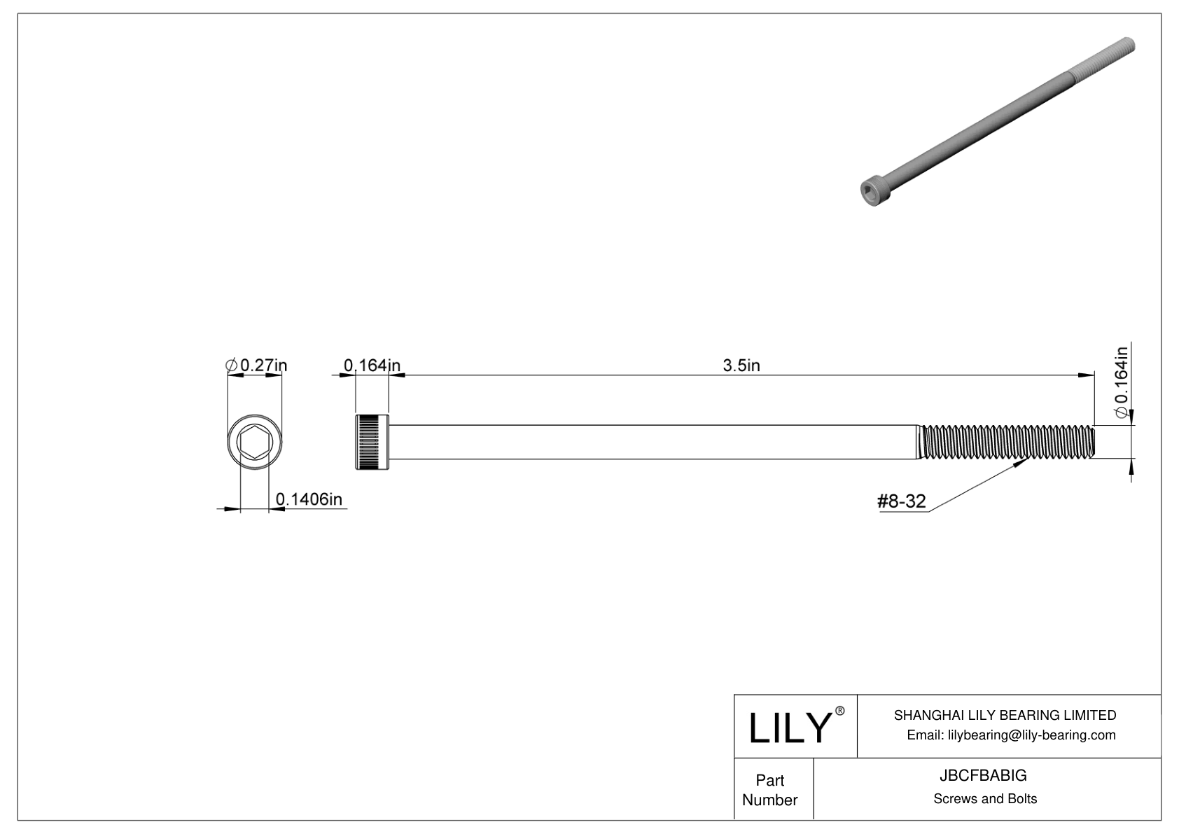 JBCFBABIG Tornillos de cabeza cilíndrica de acero aleado cad drawing