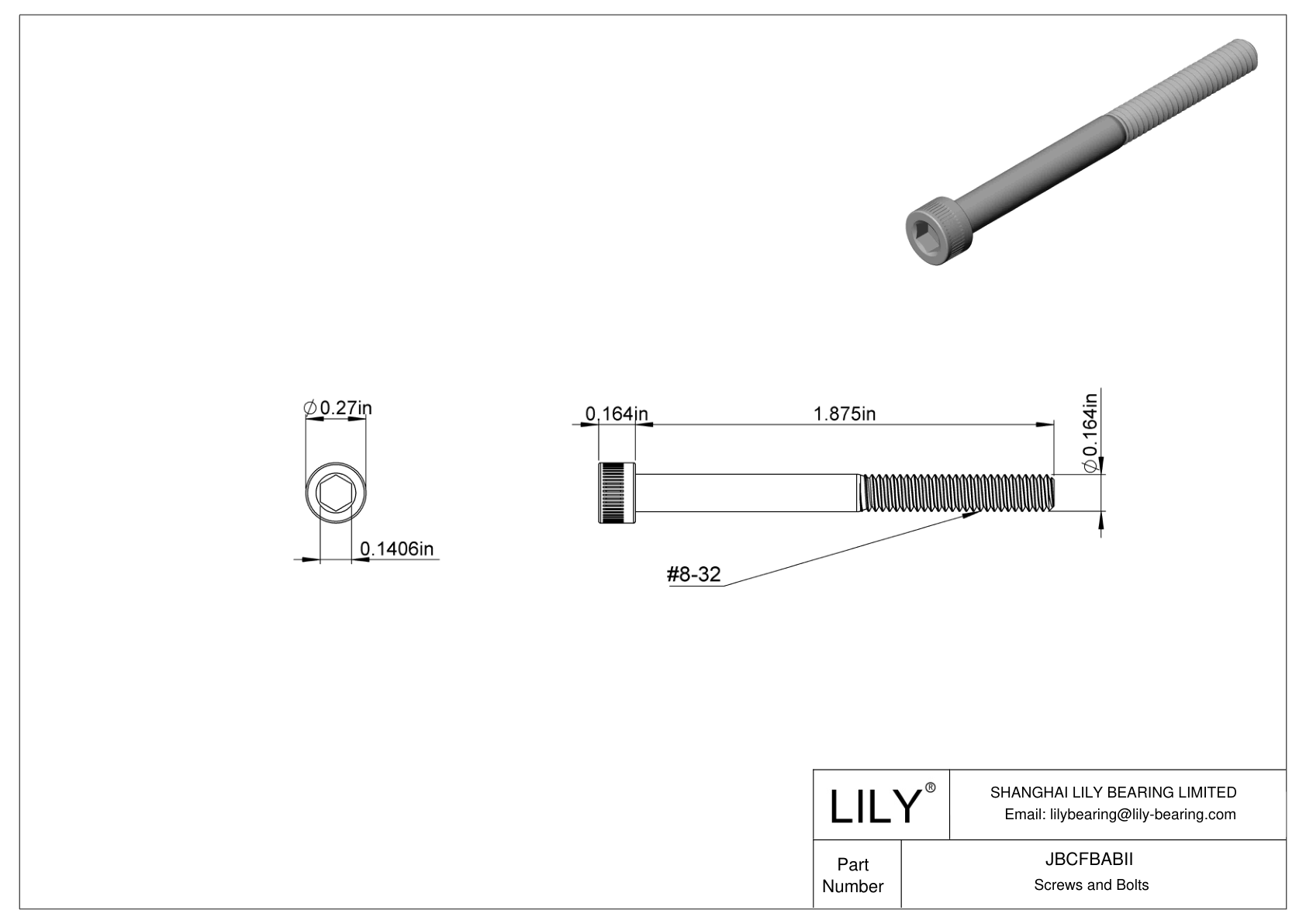 JBCFBABII Alloy Steel Socket Head Screws cad drawing