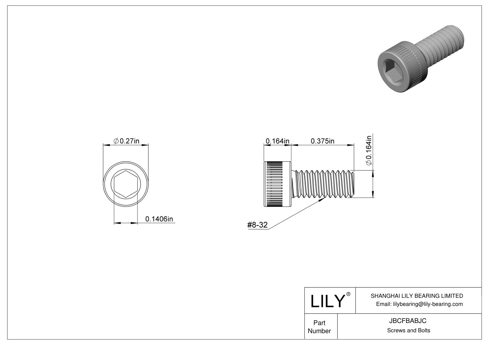 JBCFBABJC Alloy Steel Socket Head Screws cad drawing