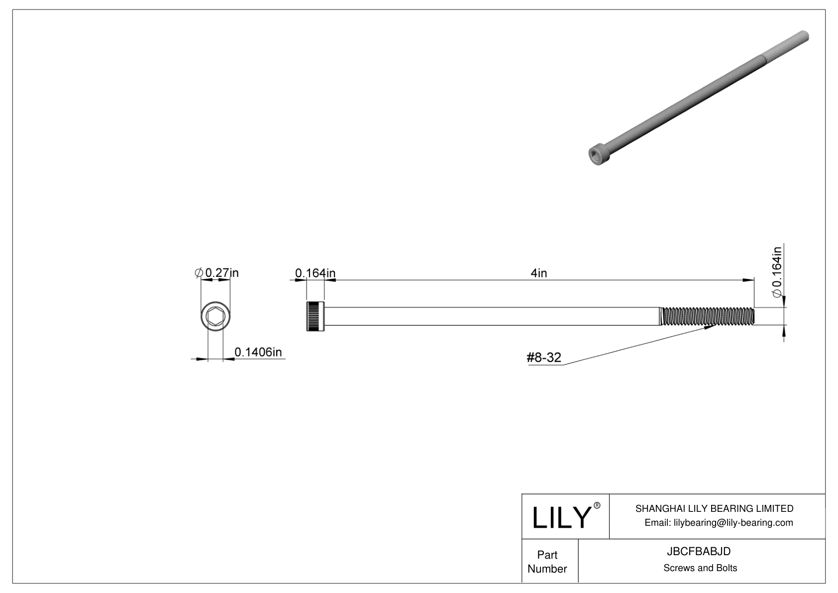 JBCFBABJD Alloy Steel Socket Head Screws cad drawing