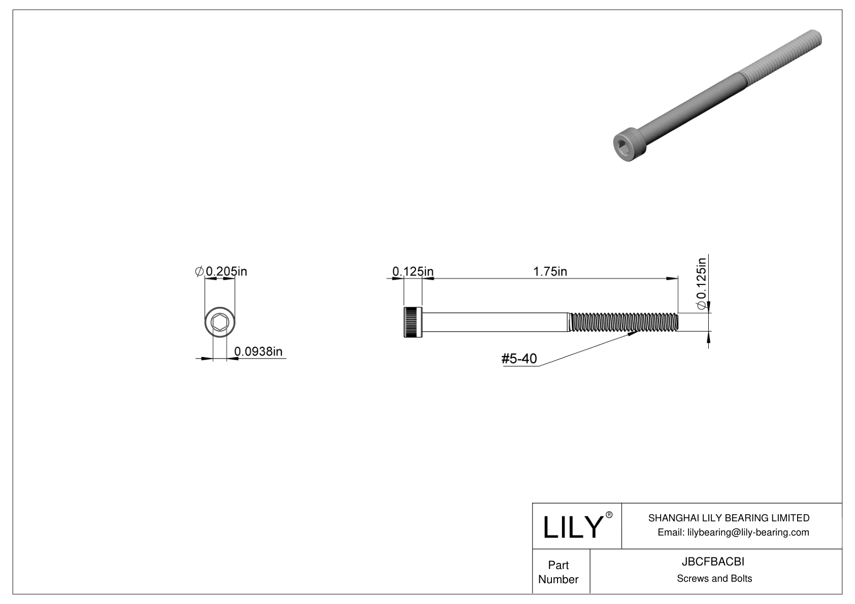 JBCFBACBI Alloy Steel Socket Head Screws cad drawing