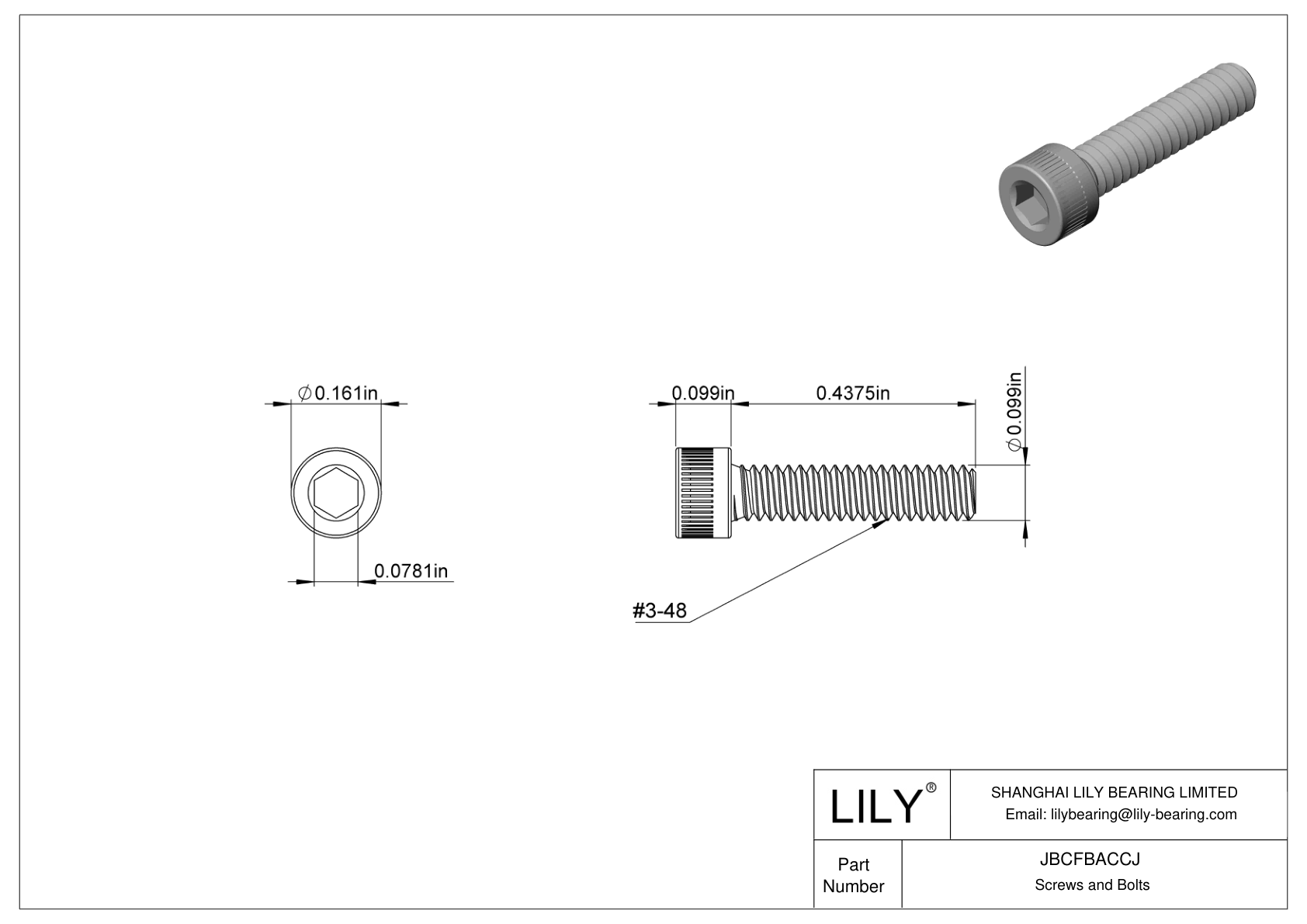 JBCFBACCJ Alloy Steel Socket Head Screws cad drawing