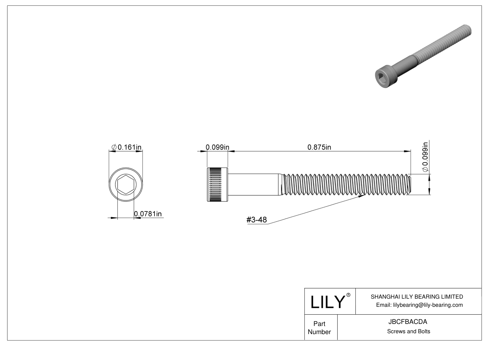 JBCFBACDA Alloy Steel Socket Head Screws cad drawing