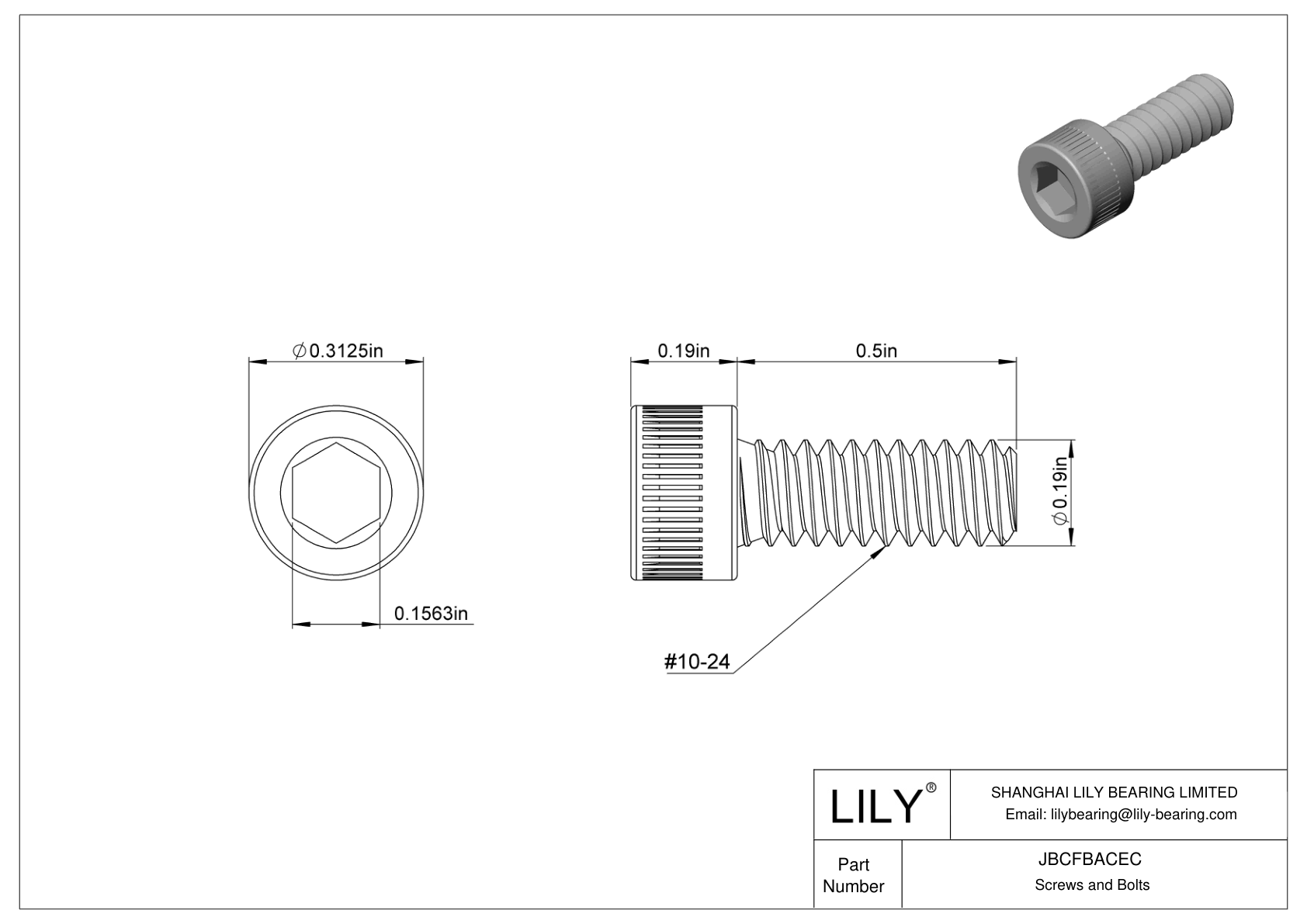 JBCFBACEC Alloy Steel Socket Head Screws cad drawing