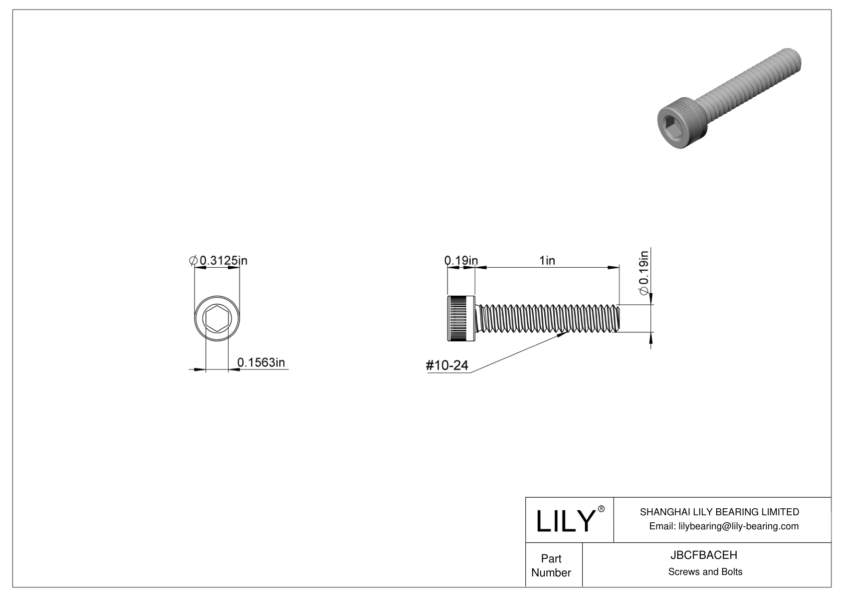 JBCFBACEH Alloy Steel Socket Head Screws cad drawing