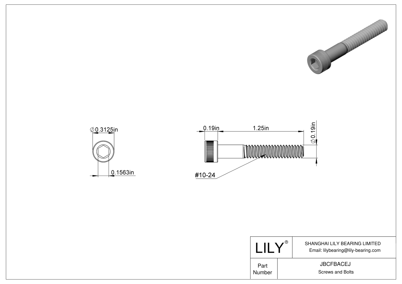 JBCFBACEJ Alloy Steel Socket Head Screws cad drawing