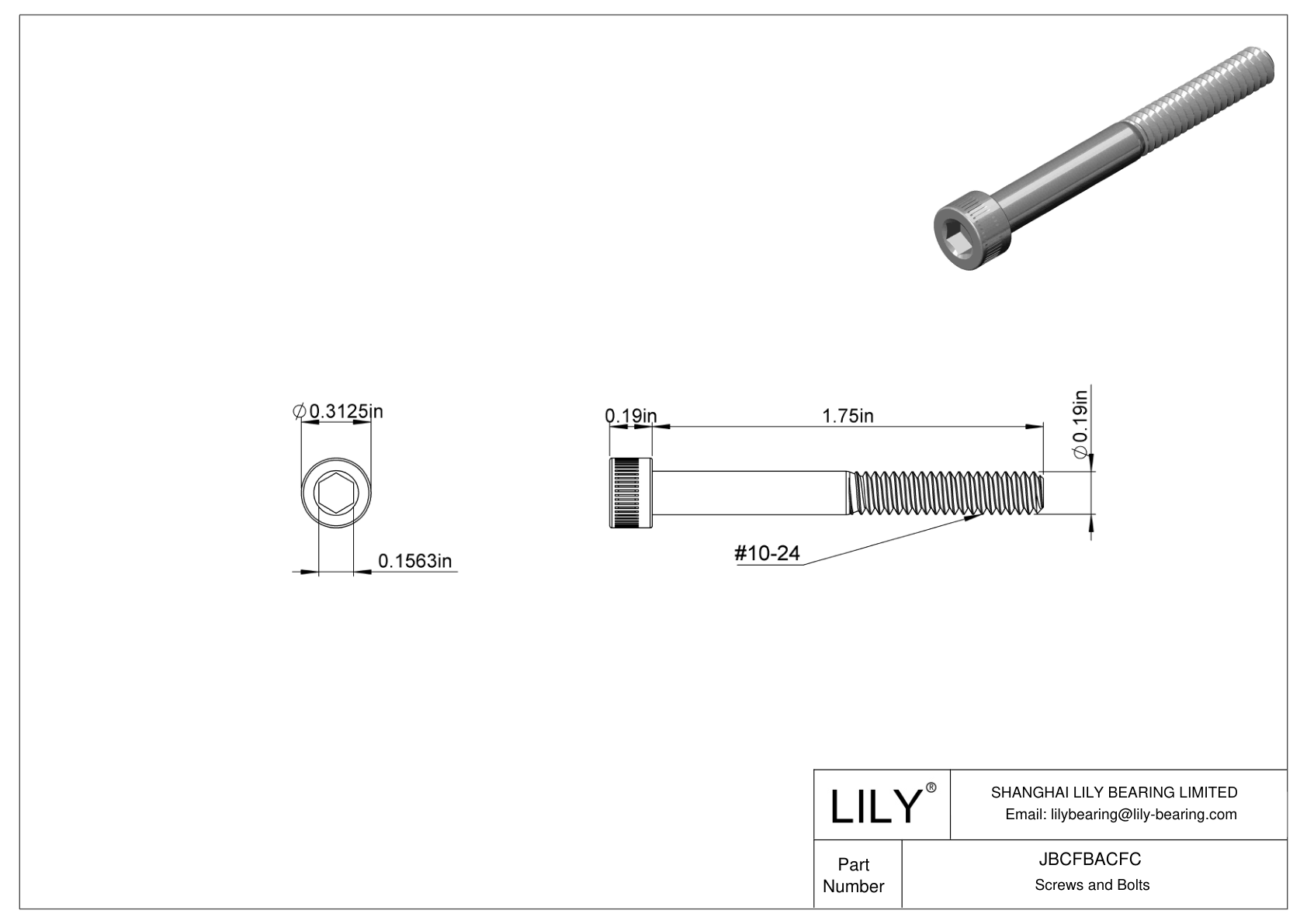 JBCFBACFC Alloy Steel Socket Head Screws cad drawing