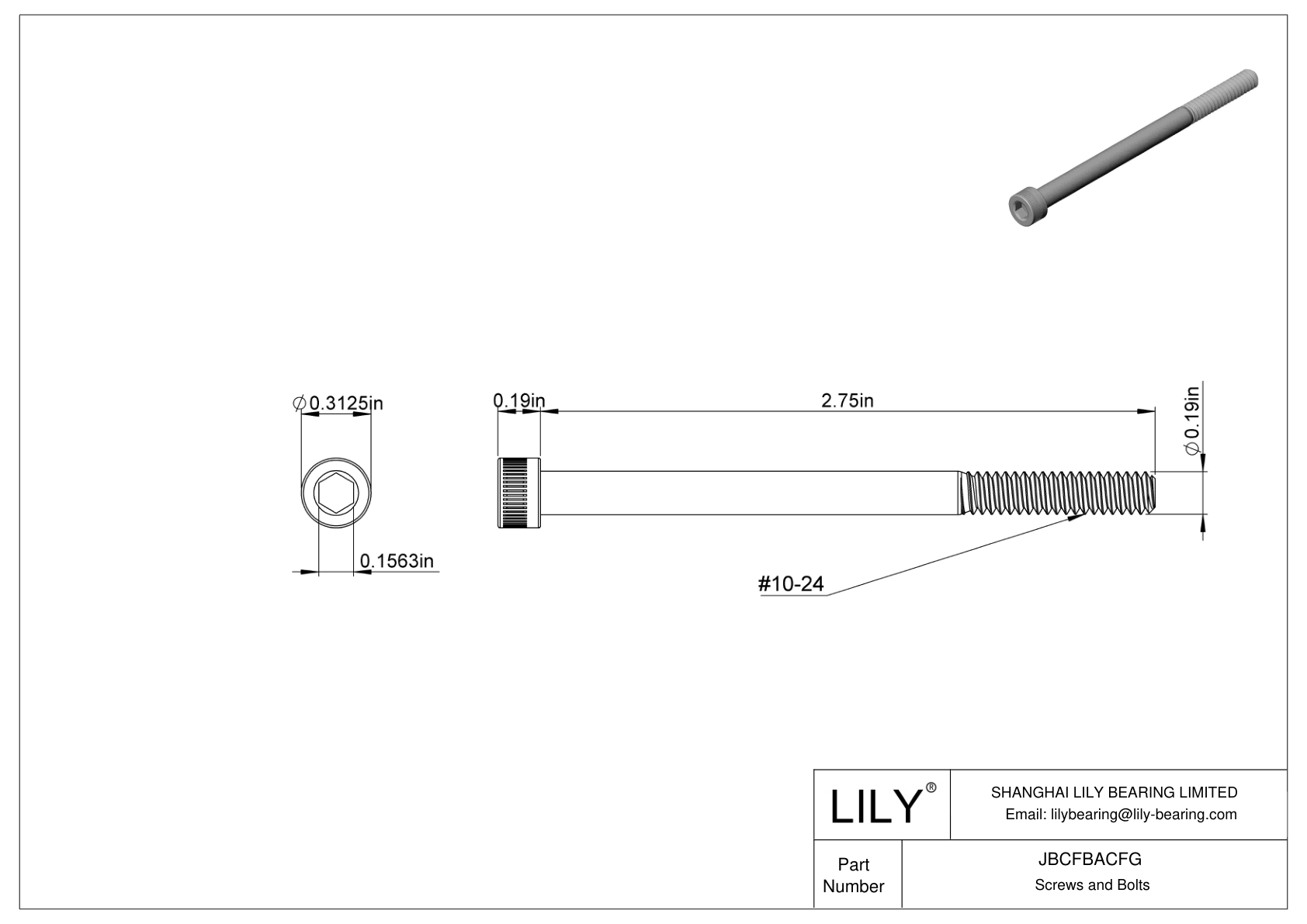 JBCFBACFG Alloy Steel Socket Head Screws cad drawing