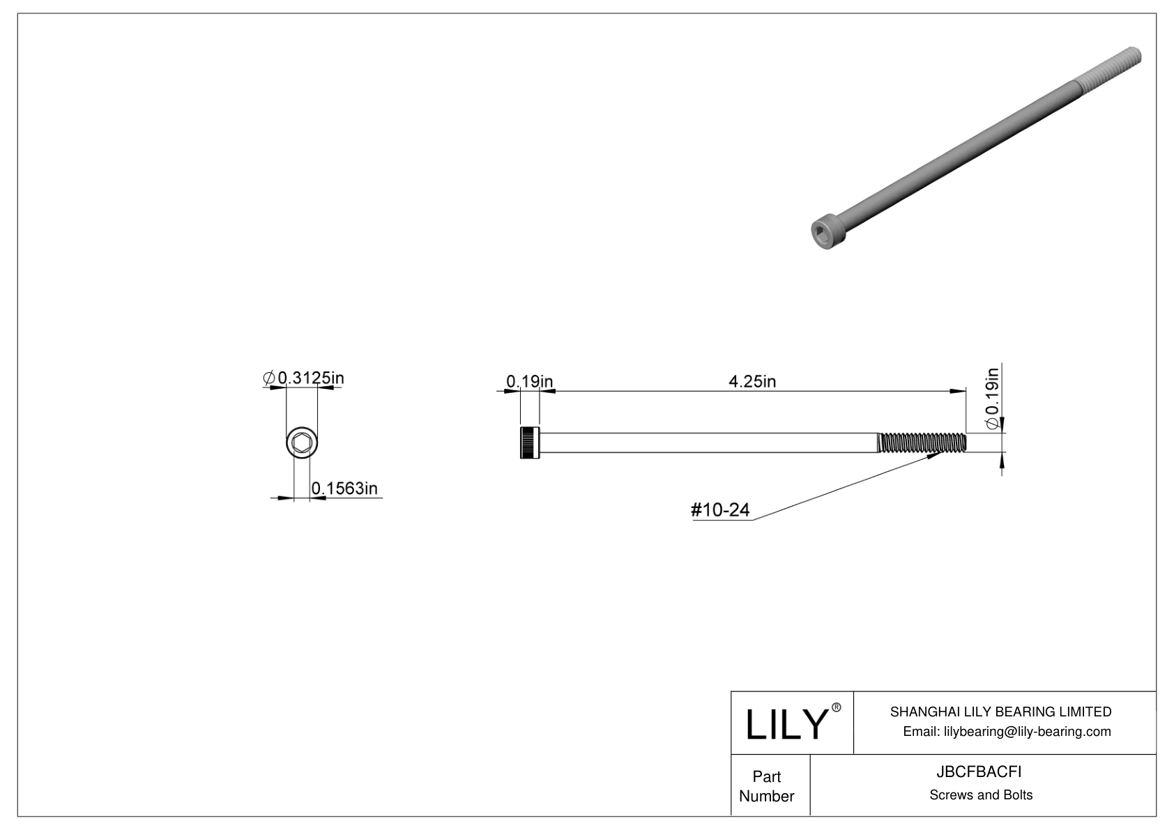 JBCFBACFI Alloy Steel Socket Head Screws cad drawing