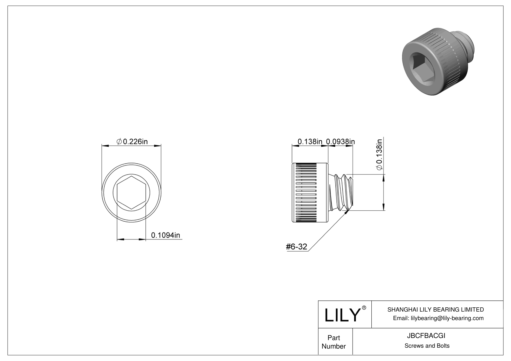 JBCFBACGI Alloy Steel Socket Head Screws cad drawing