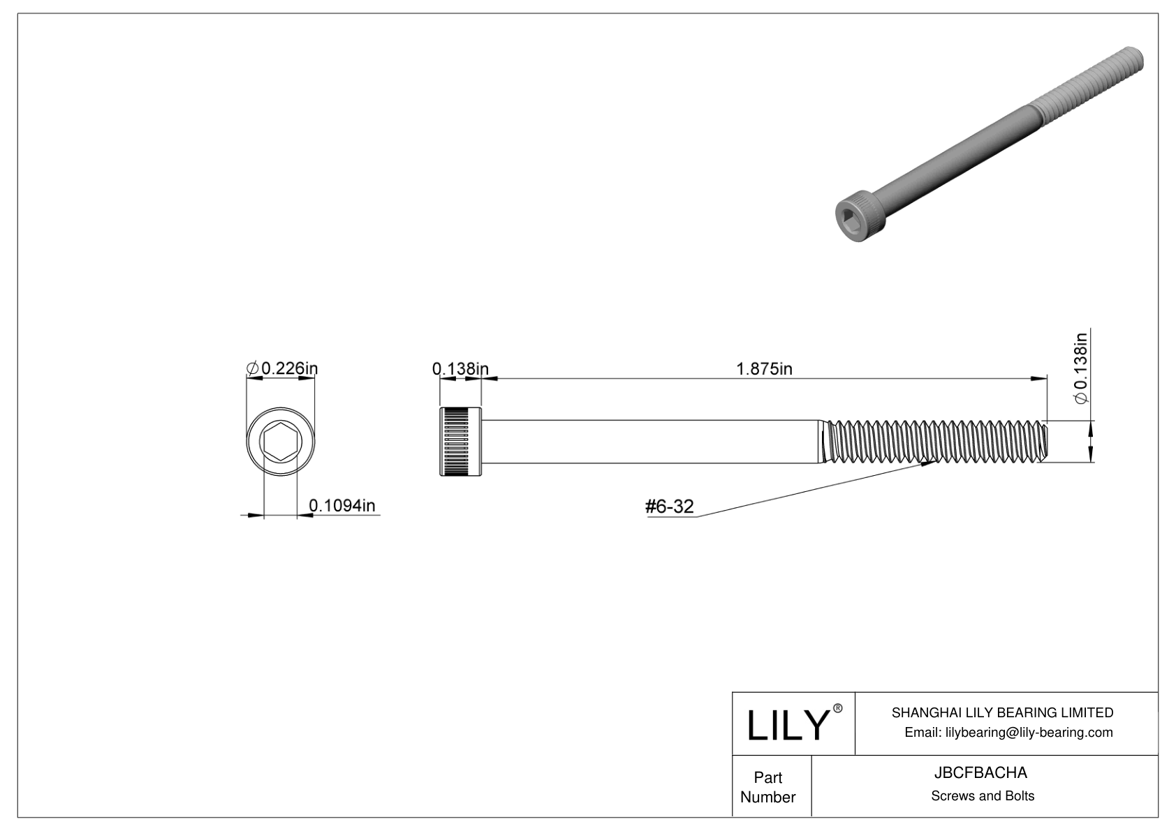 JBCFBACHA Alloy Steel Socket Head Screws cad drawing