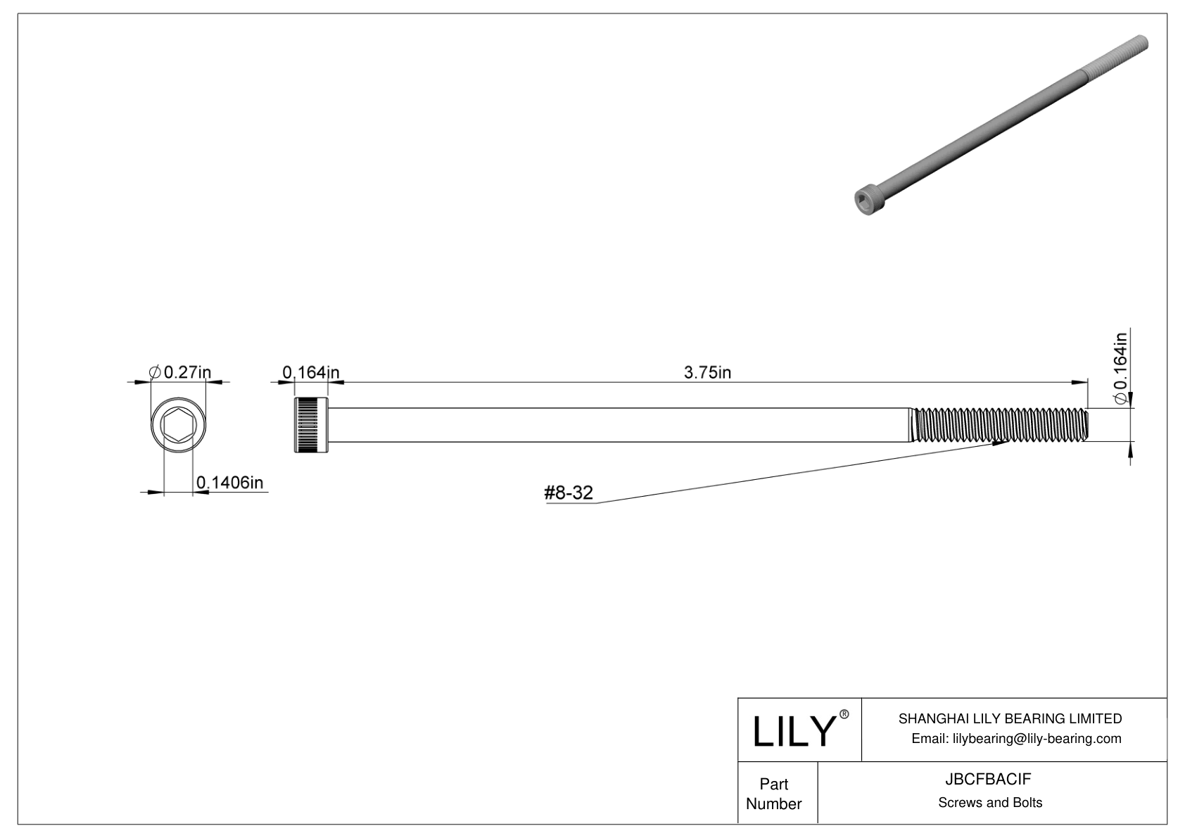 JBCFBACIF Alloy Steel Socket Head Screws cad drawing