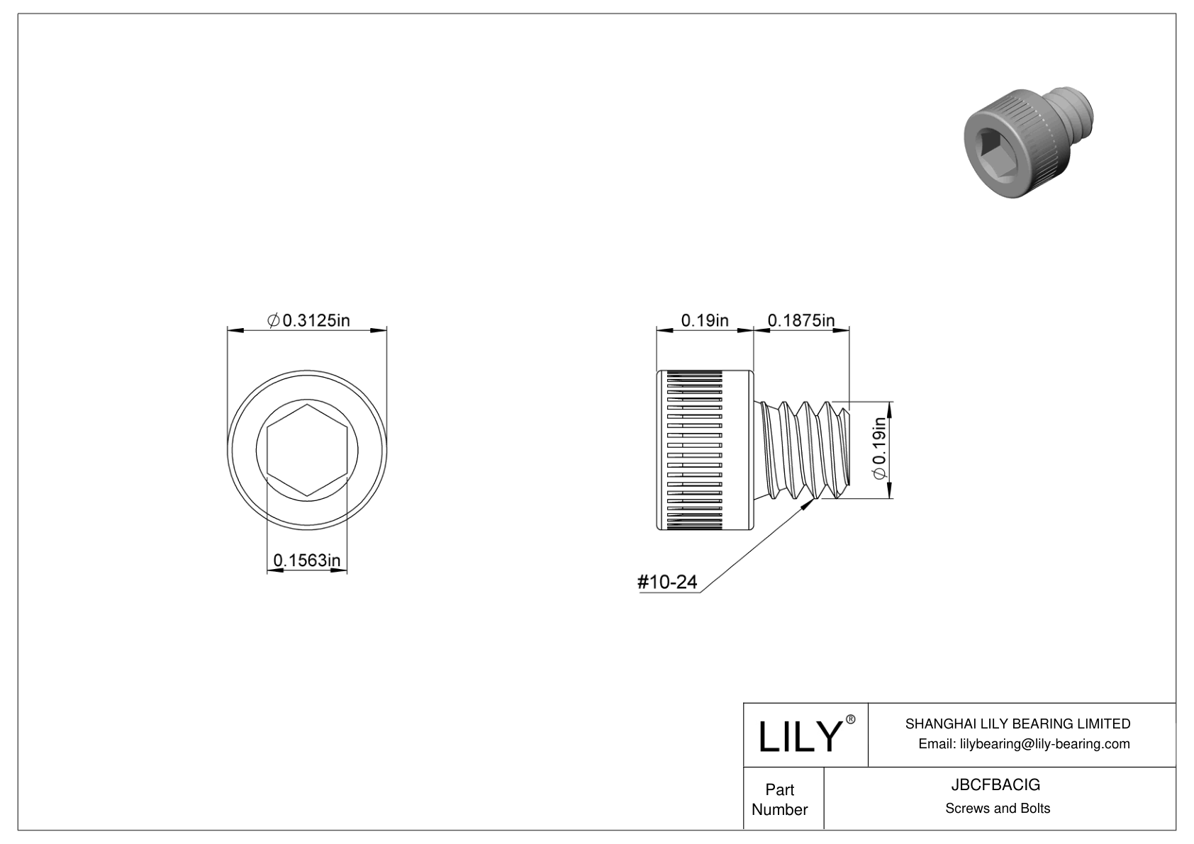 JBCFBACIG Alloy Steel Socket Head Screws cad drawing