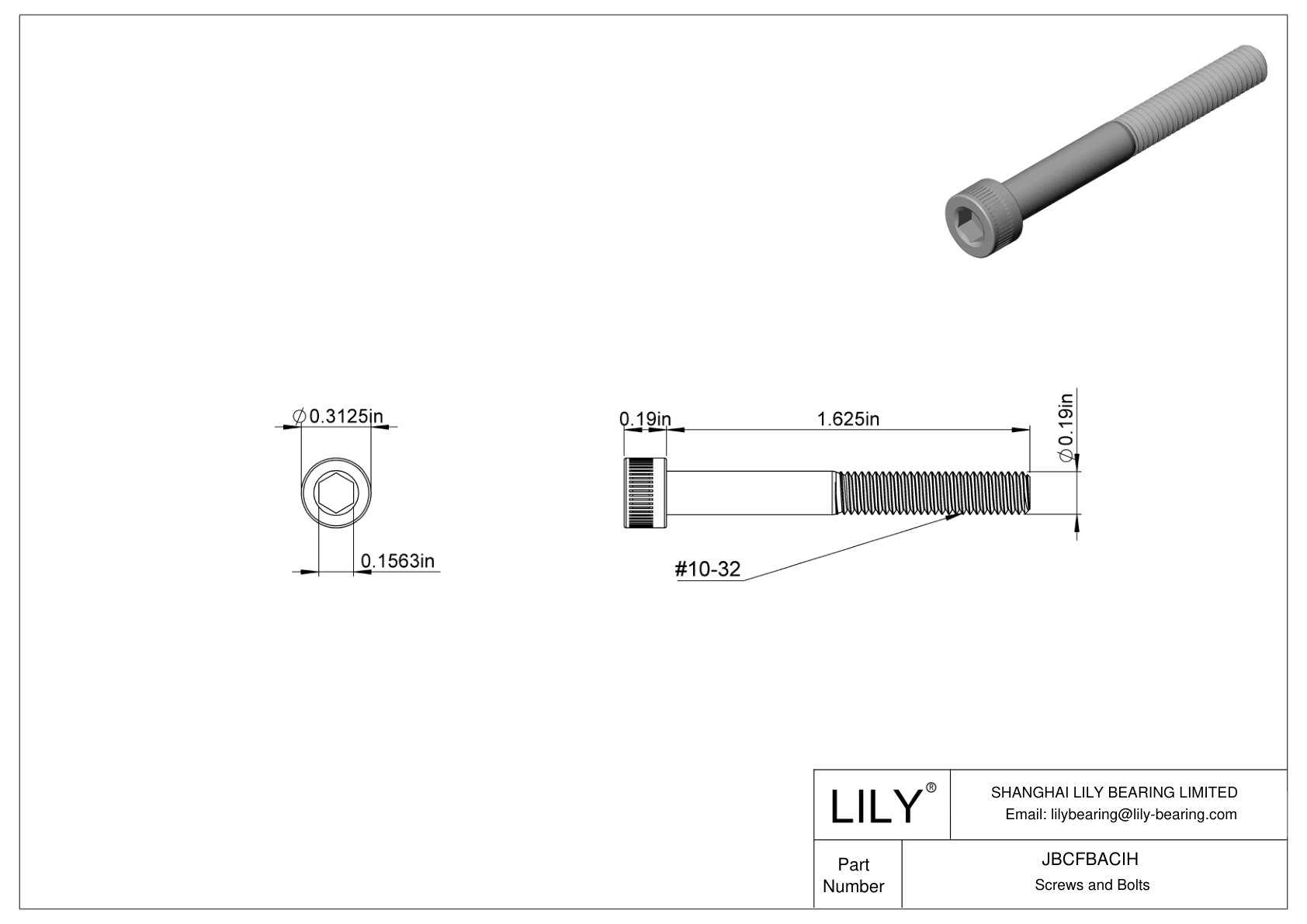 JBCFBACIH Tornillos de cabeza cilíndrica de acero aleado cad drawing