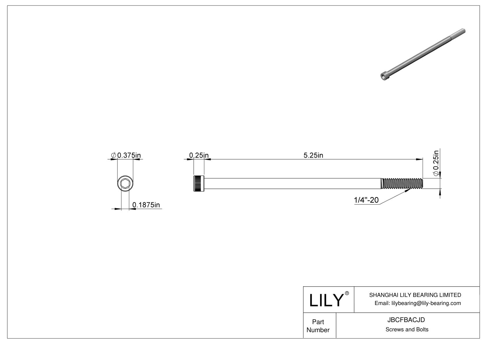 JBCFBACJD Alloy Steel Socket Head Screws cad drawing