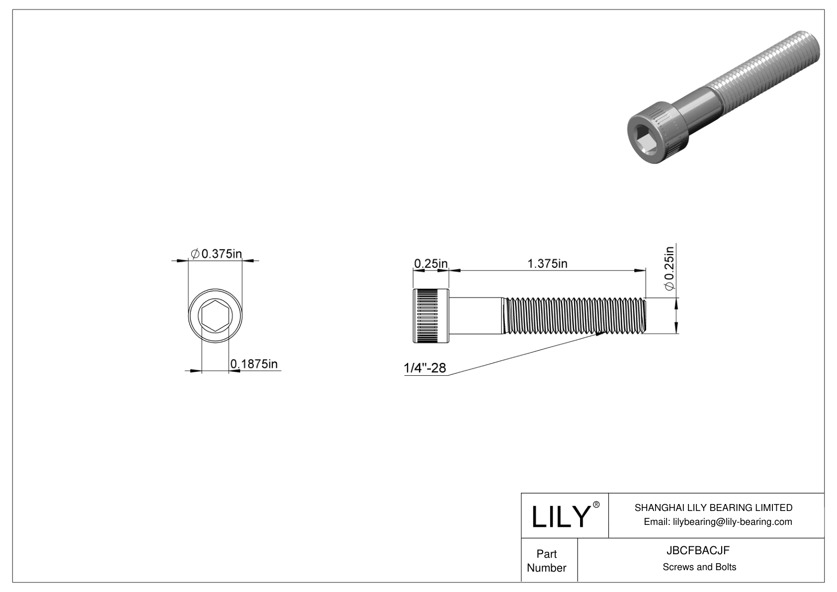 JBCFBACJF Alloy Steel Socket Head Screws cad drawing