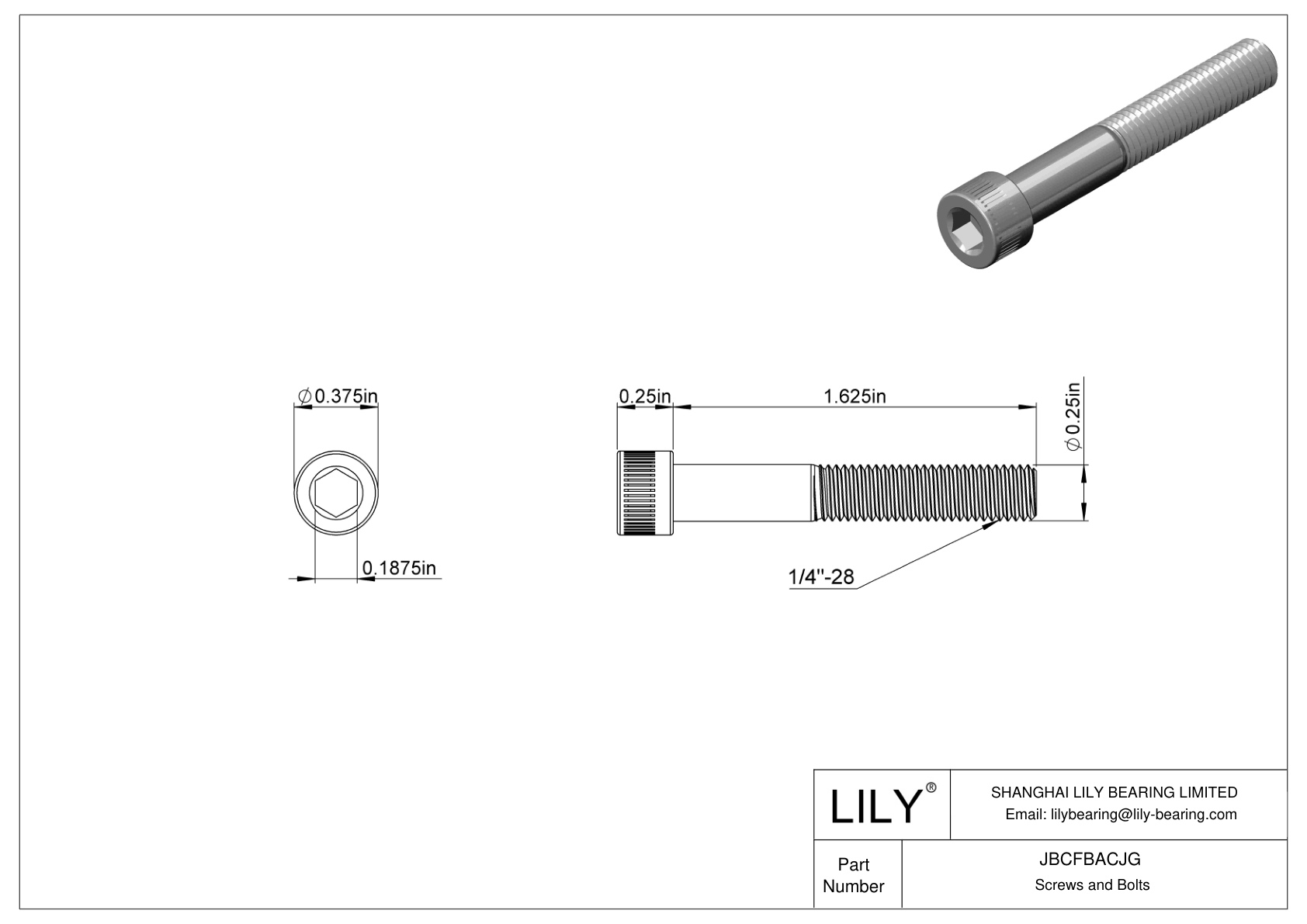 JBCFBACJG Alloy Steel Socket Head Screws cad drawing