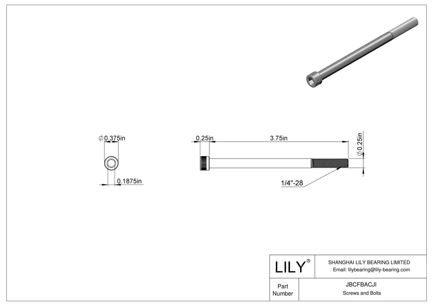 JBCFBACJI Alloy Steel Socket Head Screws cad drawing