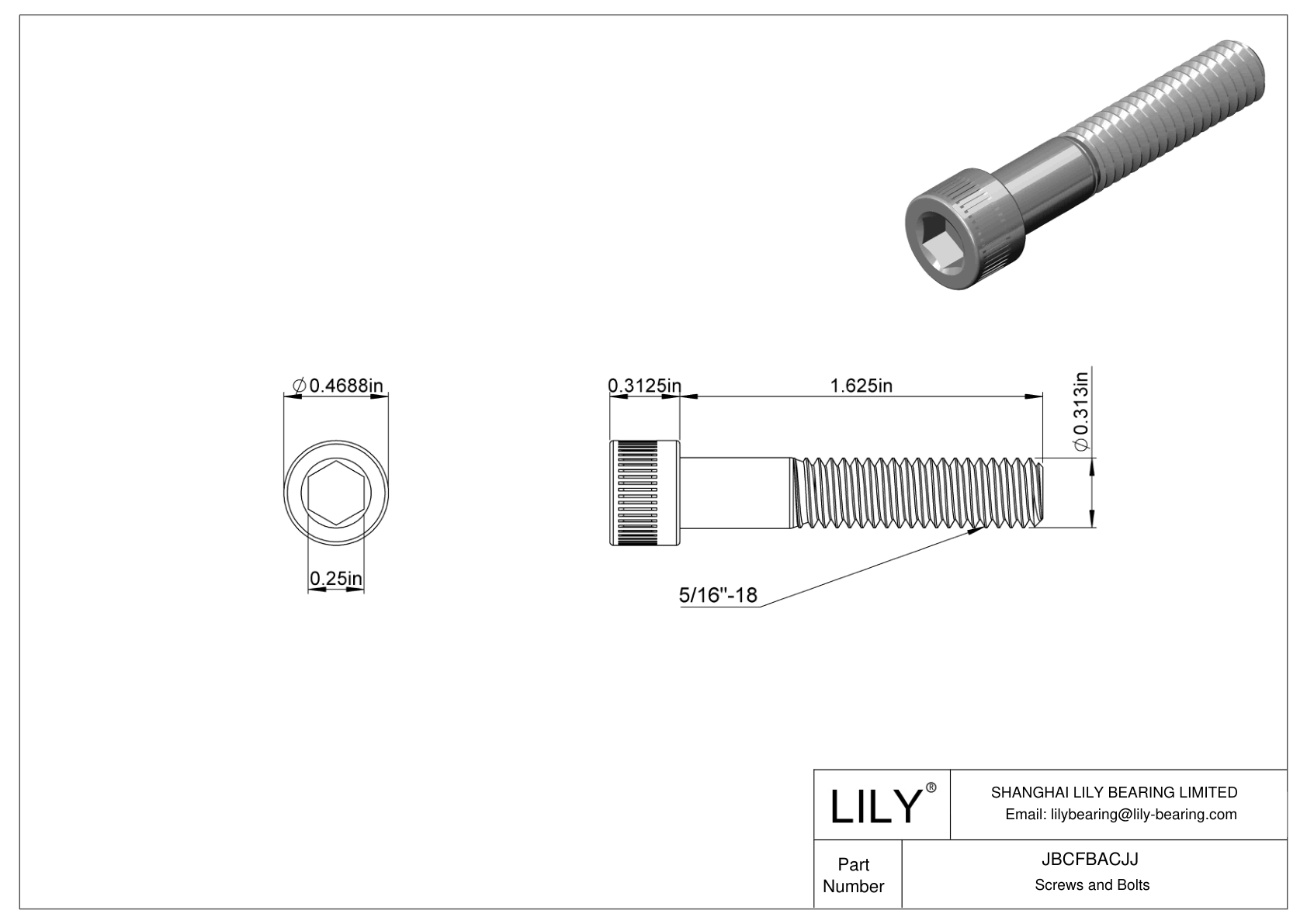 JBCFBACJJ Alloy Steel Socket Head Screws cad drawing