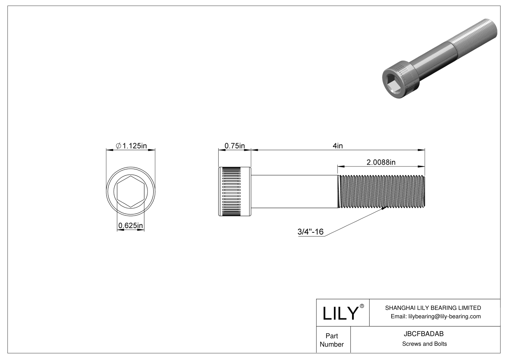 JBCFBADAB Alloy Steel Socket Head Screws cad drawing