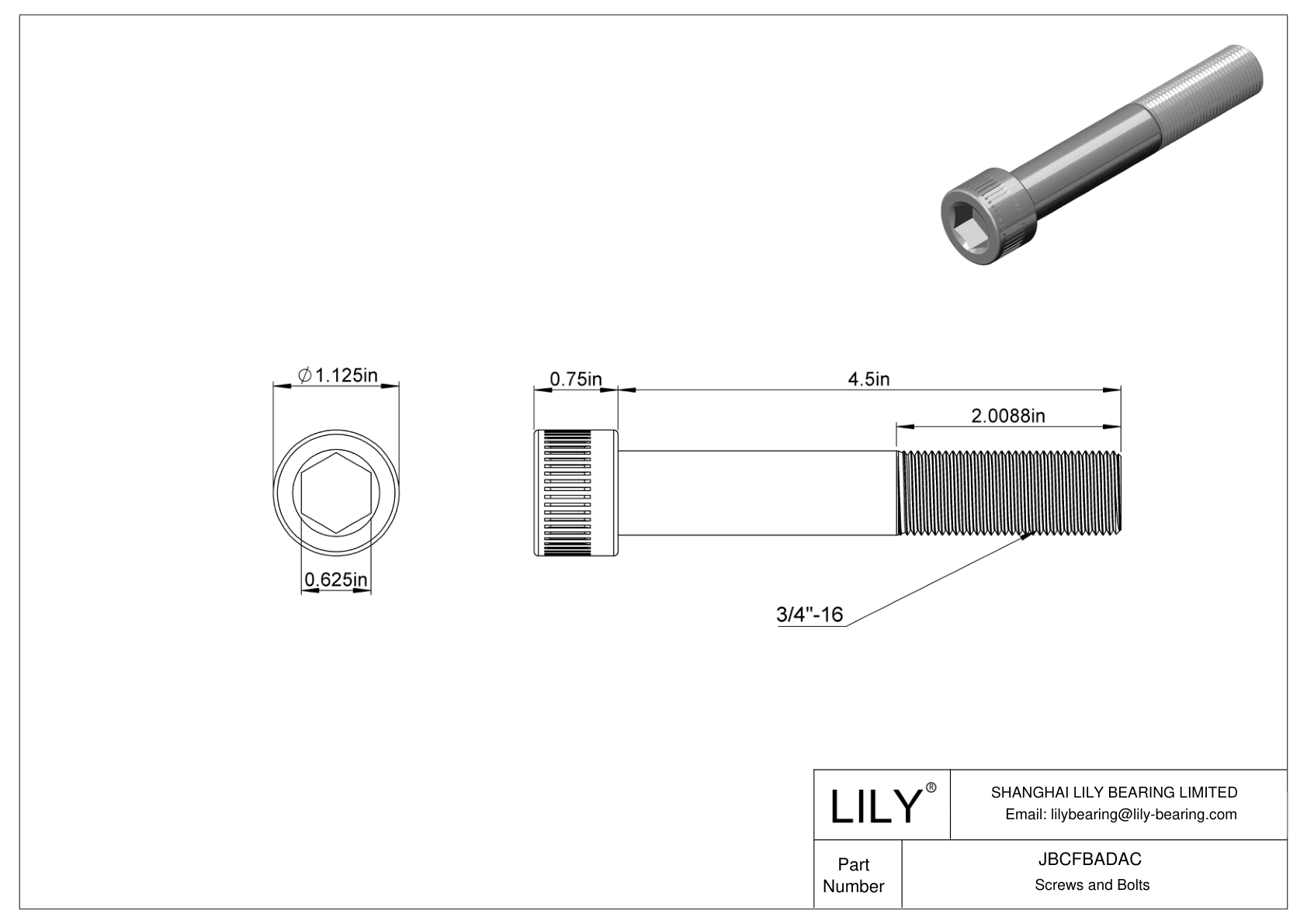 JBCFBADAC Alloy Steel Socket Head Screws cad drawing