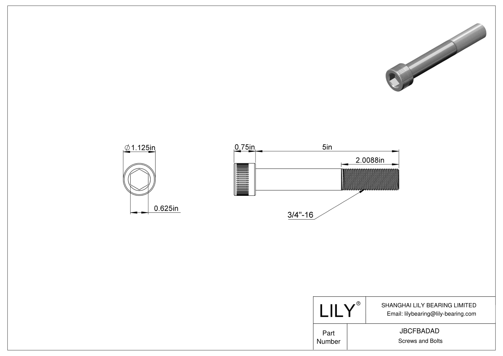 JBCFBADAD Alloy Steel Socket Head Screws cad drawing