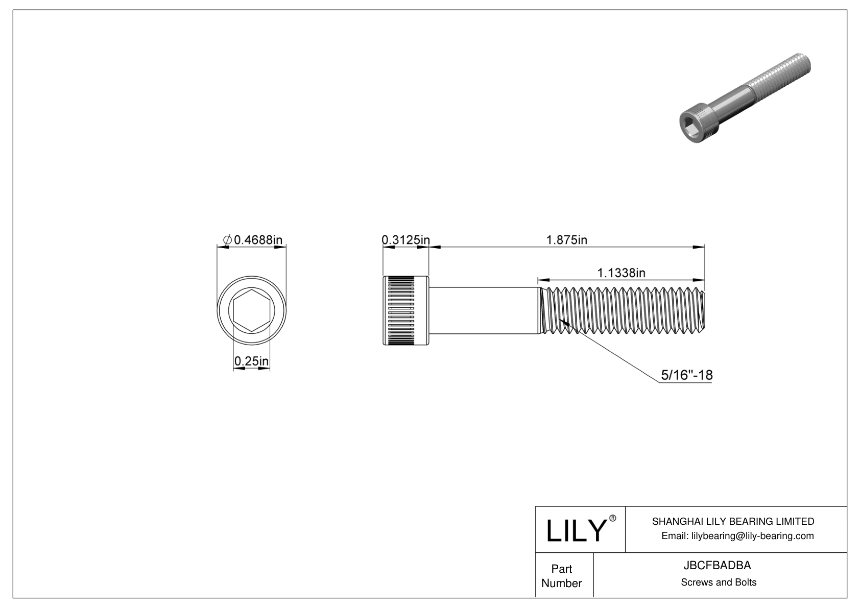 JBCFBADBA Alloy Steel Socket Head Screws cad drawing