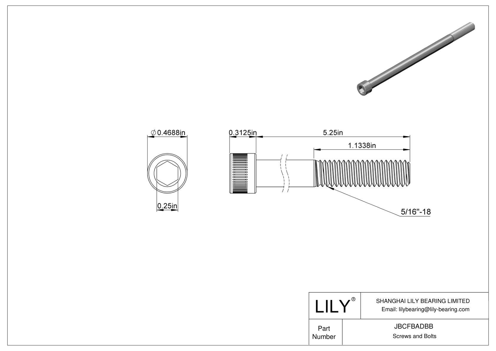 JBCFBADBB Alloy Steel Socket Head Screws cad drawing