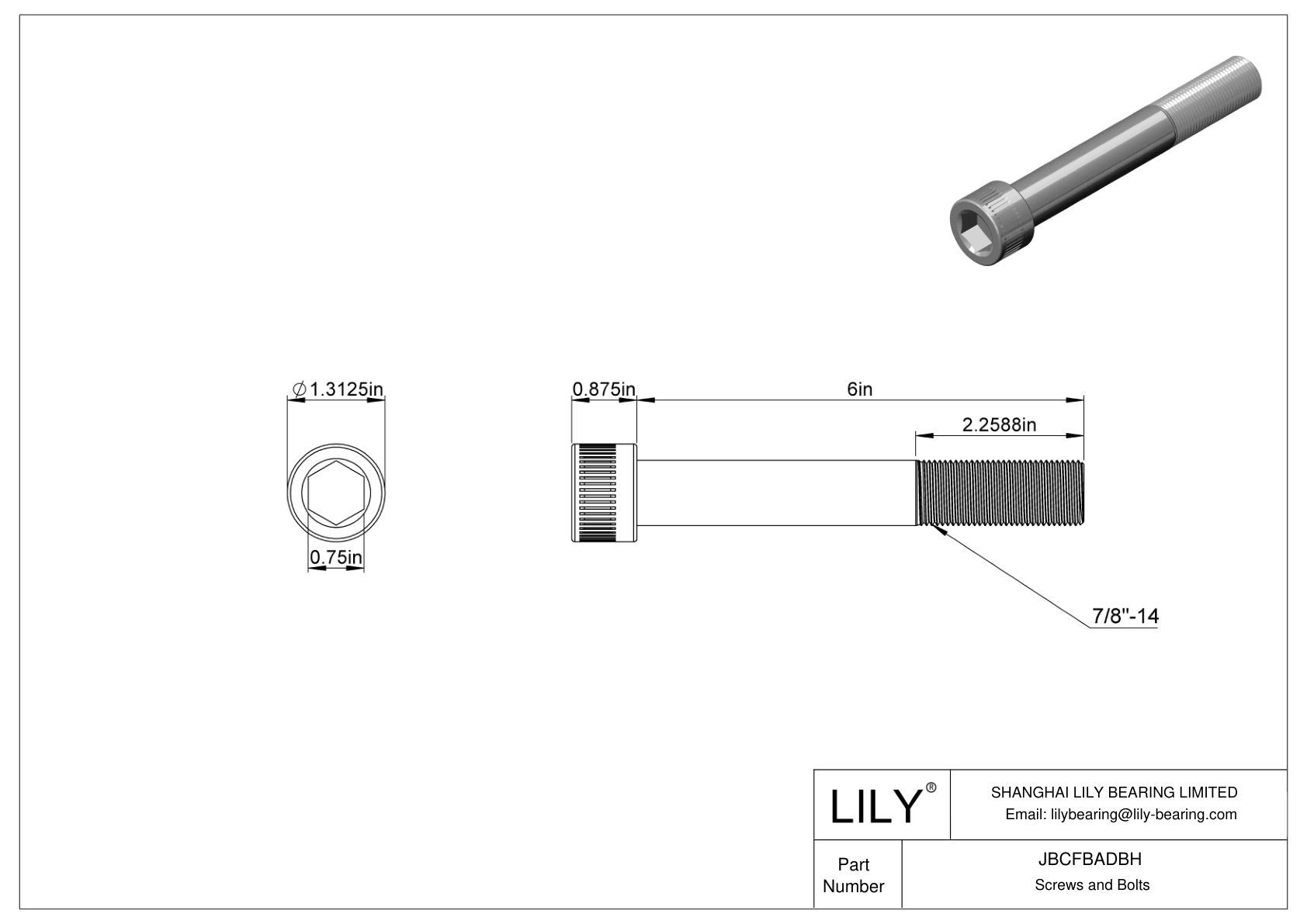 JBCFBADBH Alloy Steel Socket Head Screws cad drawing