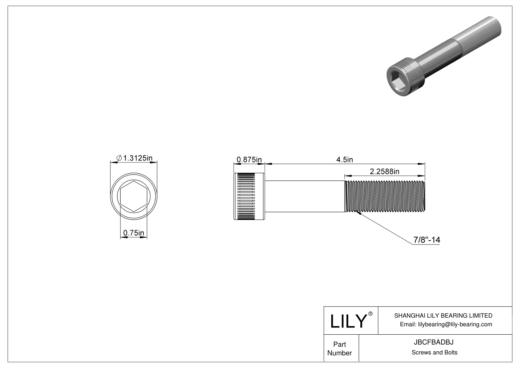 JBCFBADBJ Alloy Steel Socket Head Screws cad drawing