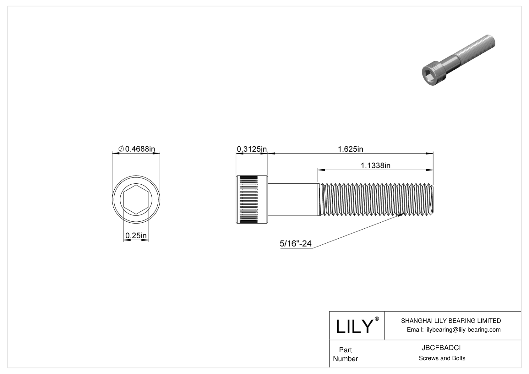 JBCFBADCI Alloy Steel Socket Head Screws cad drawing