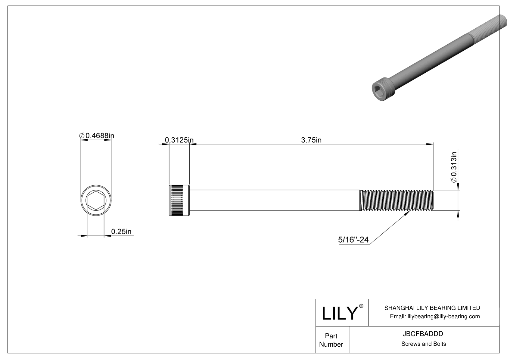 JBCFBADDD Tornillos de cabeza cilíndrica de acero aleado cad drawing