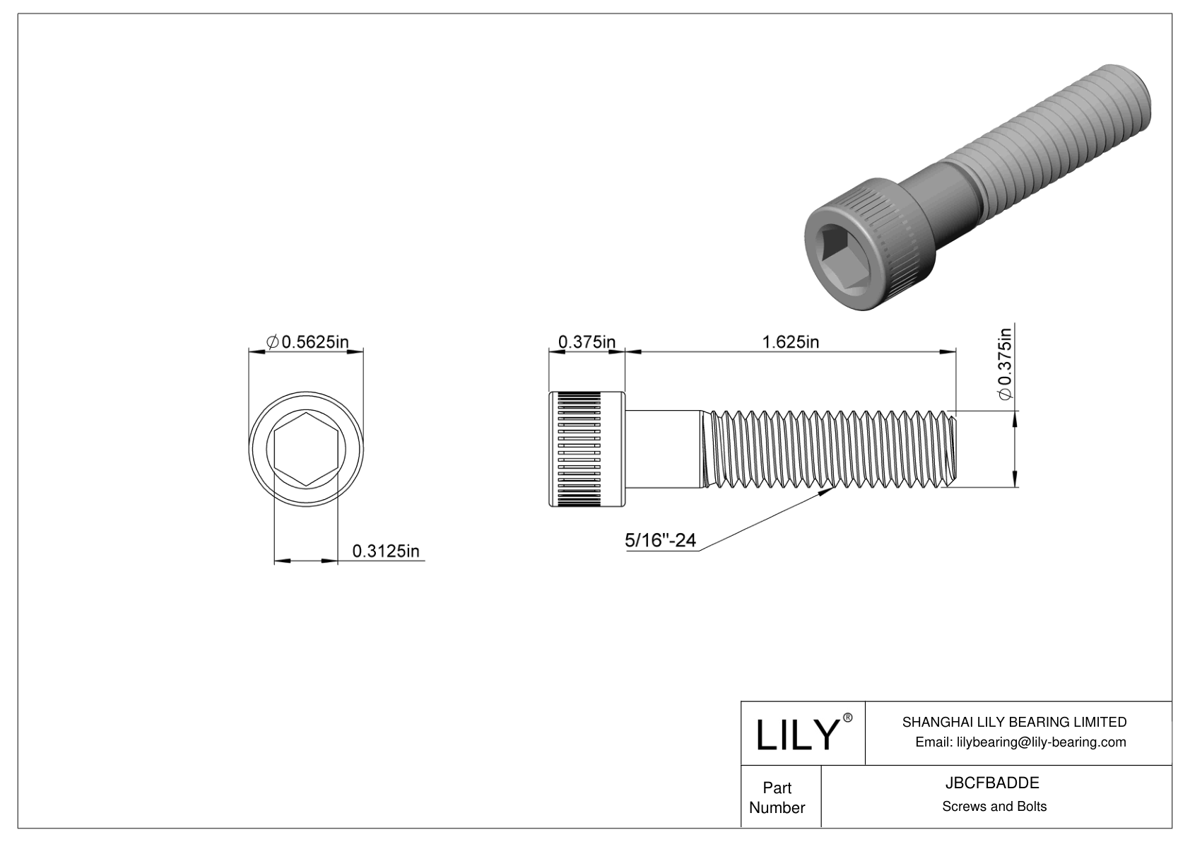 JBCFBADDE Alloy Steel Socket Head Screws cad drawing