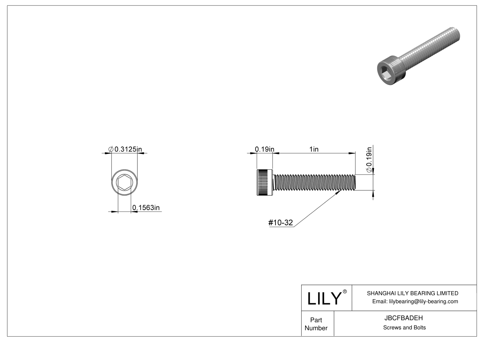 JBCFBADEH Alloy Steel Socket Head Screws cad drawing