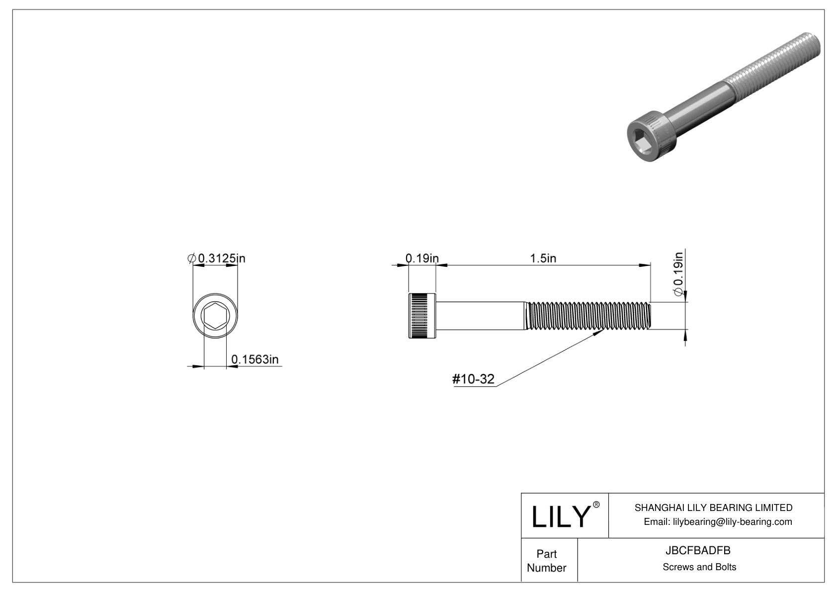 JBCFBADFB Alloy Steel Socket Head Screws cad drawing