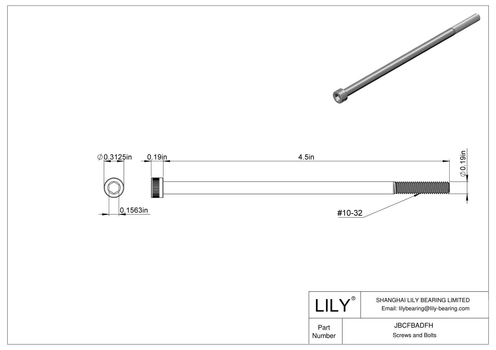 JBCFBADFH Alloy Steel Socket Head Screws cad drawing