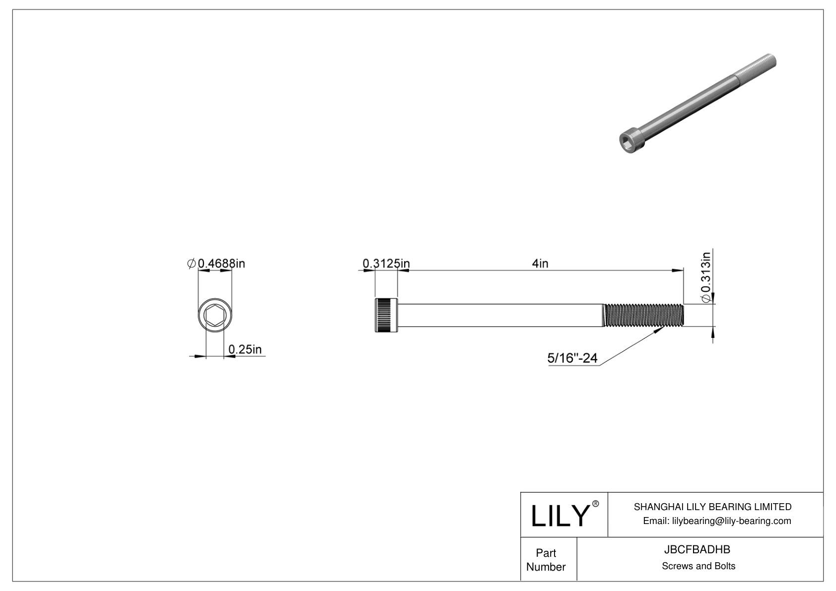 JBCFBADHB Tornillos de cabeza cilíndrica de acero aleado cad drawing