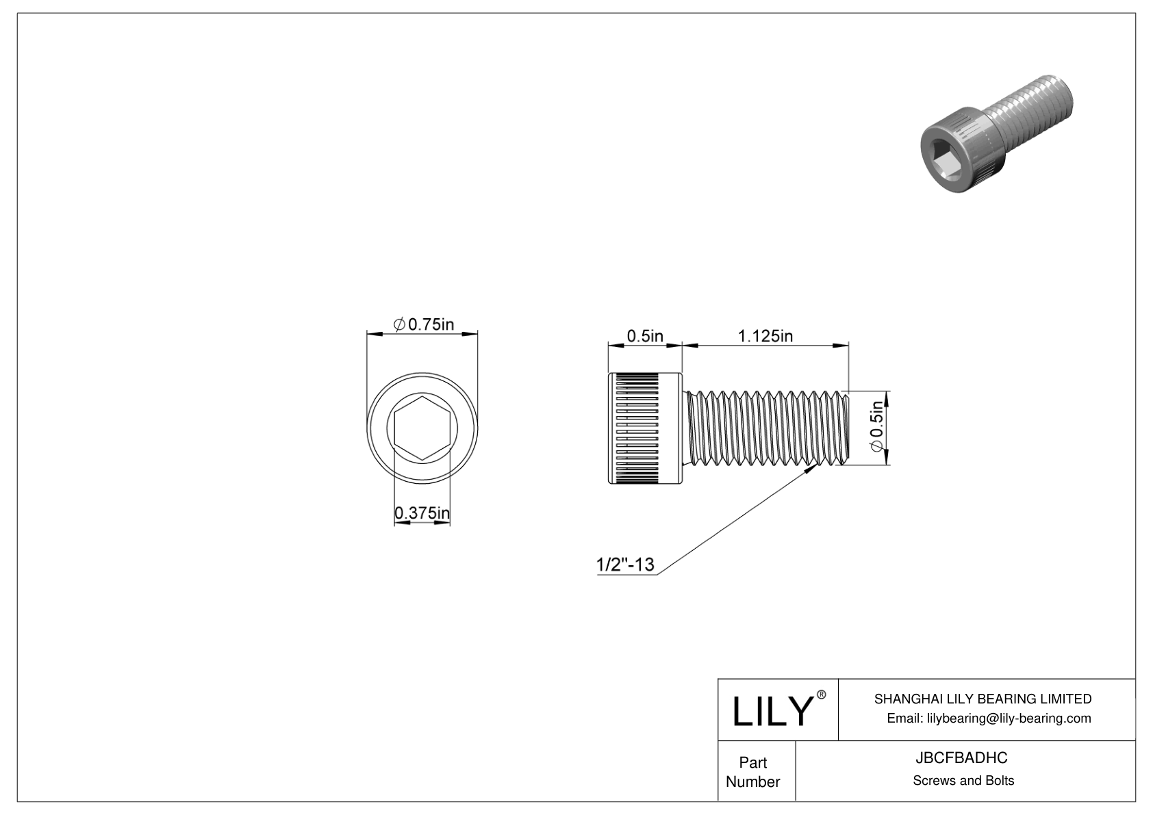 JBCFBADHC Alloy Steel Socket Head Screws cad drawing