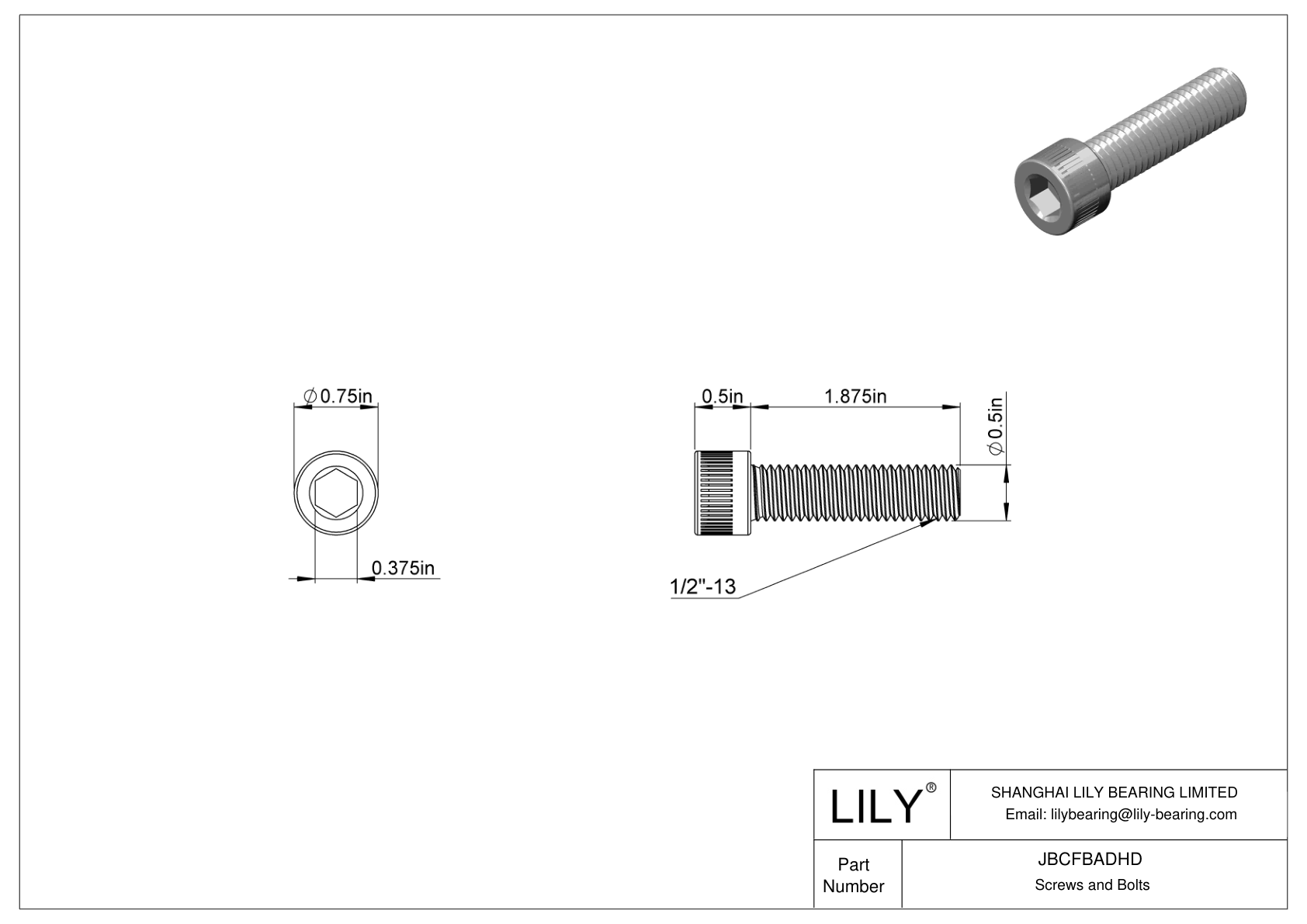 JBCFBADHD Alloy Steel Socket Head Screws cad drawing